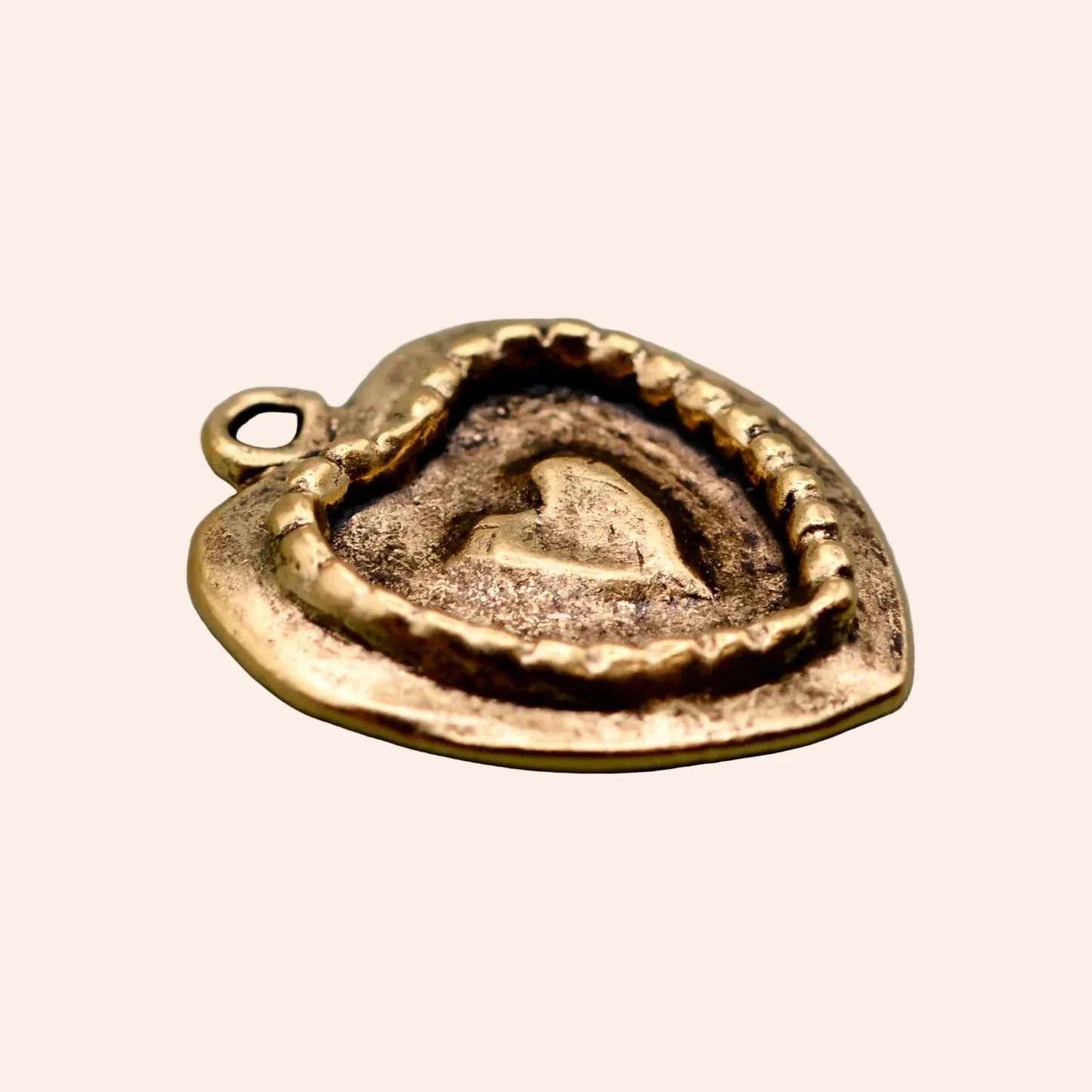 Golden Devotion Heart Charmie, gold-tone heart charm with rope-edge detail by From Juniper With Love.