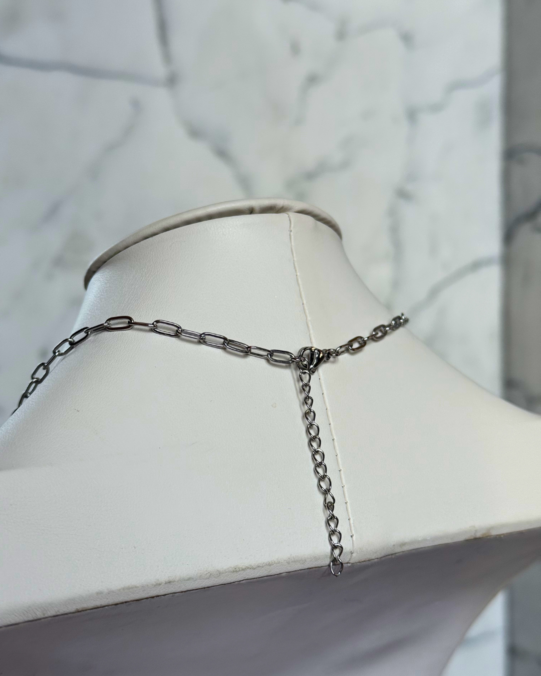 From Juniper With Love silver Signature Chain necklace with paperclip links, displayed on a white bust.