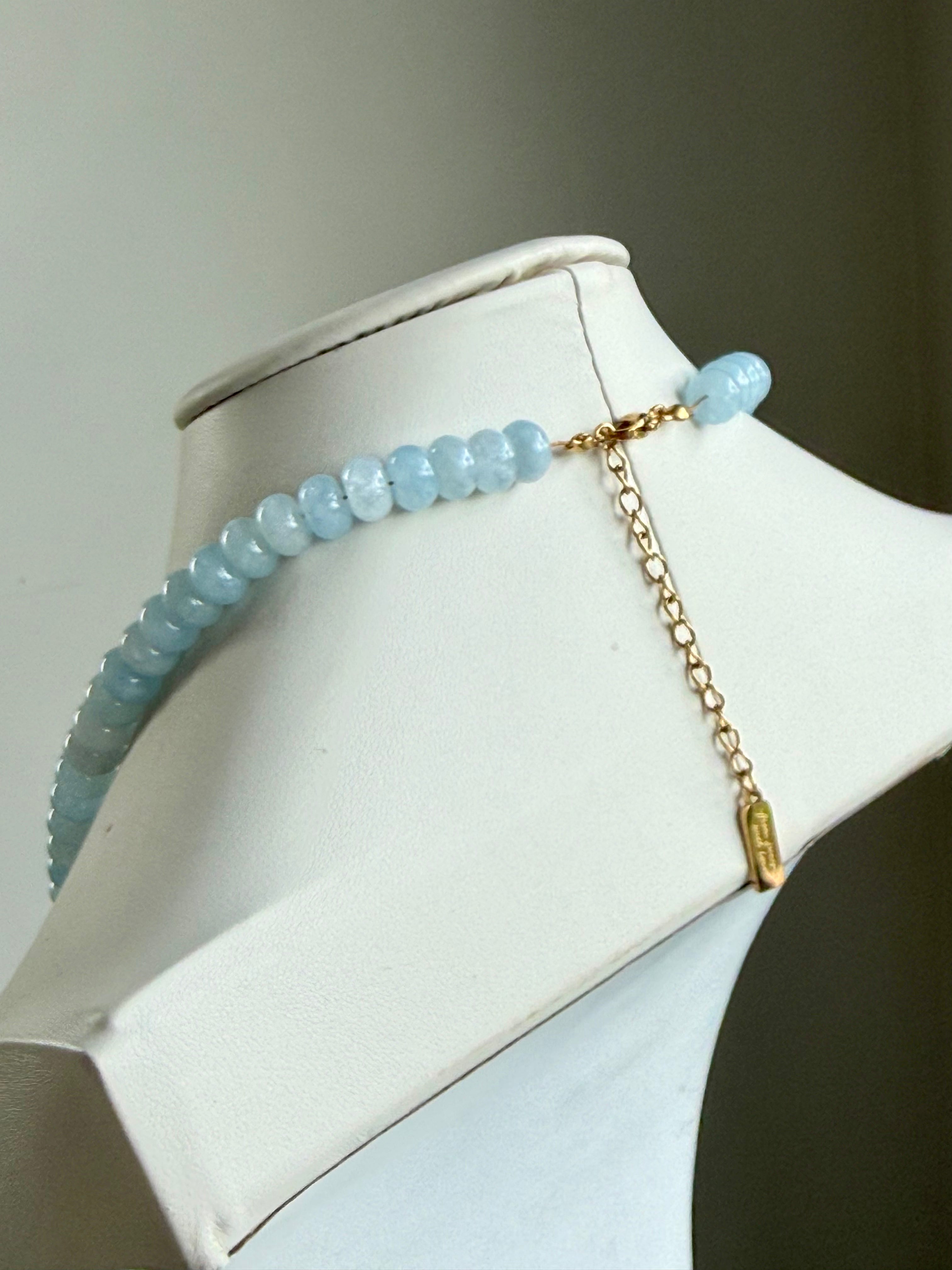 Keepsake Strand Necklace Coastal Mist by From Juniper With Love, light blue beads on a gold chain