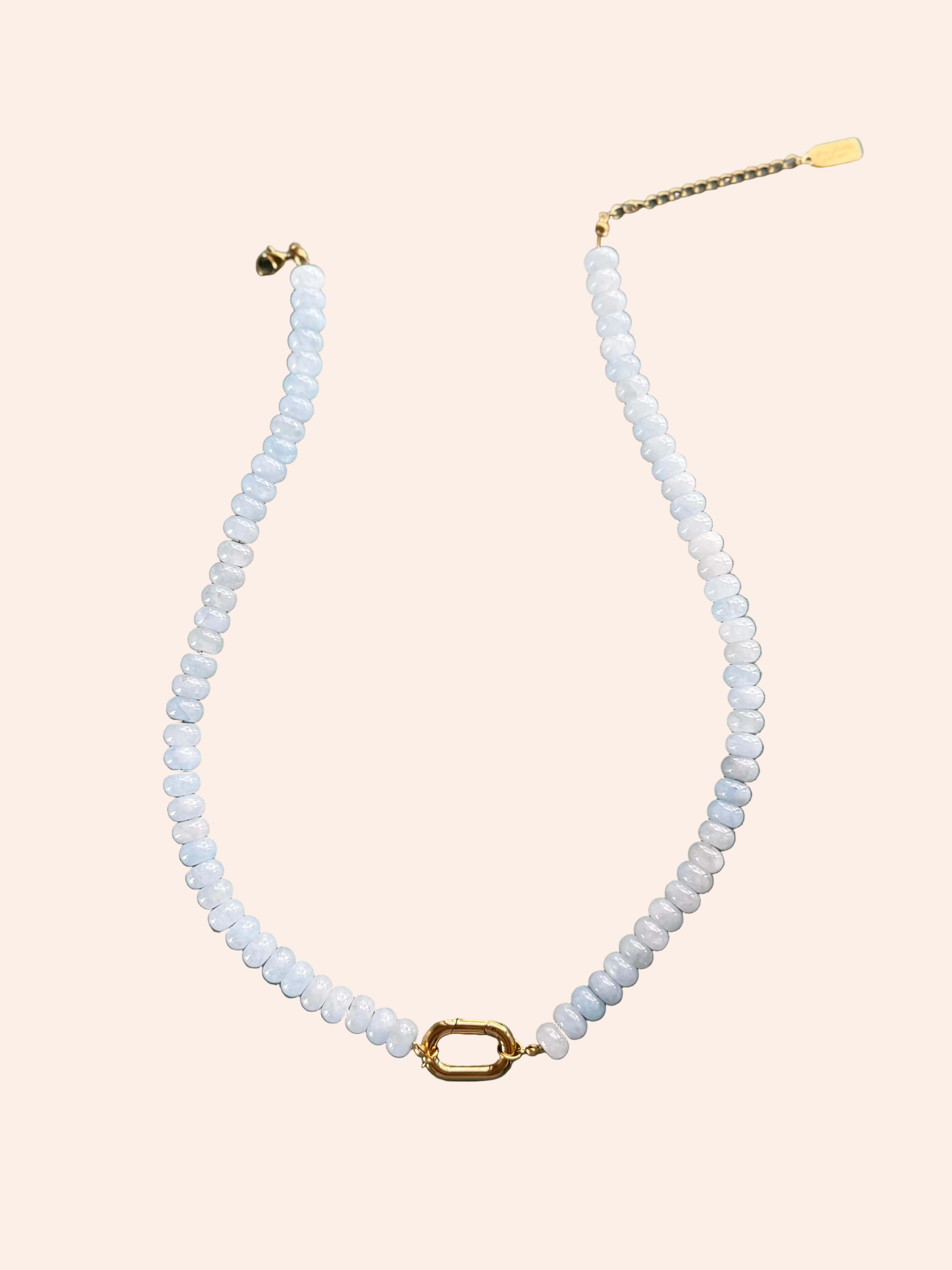 Keepsake Strand Necklace Coastal Mist by From Juniper With Love; light blue beads with gold hardware