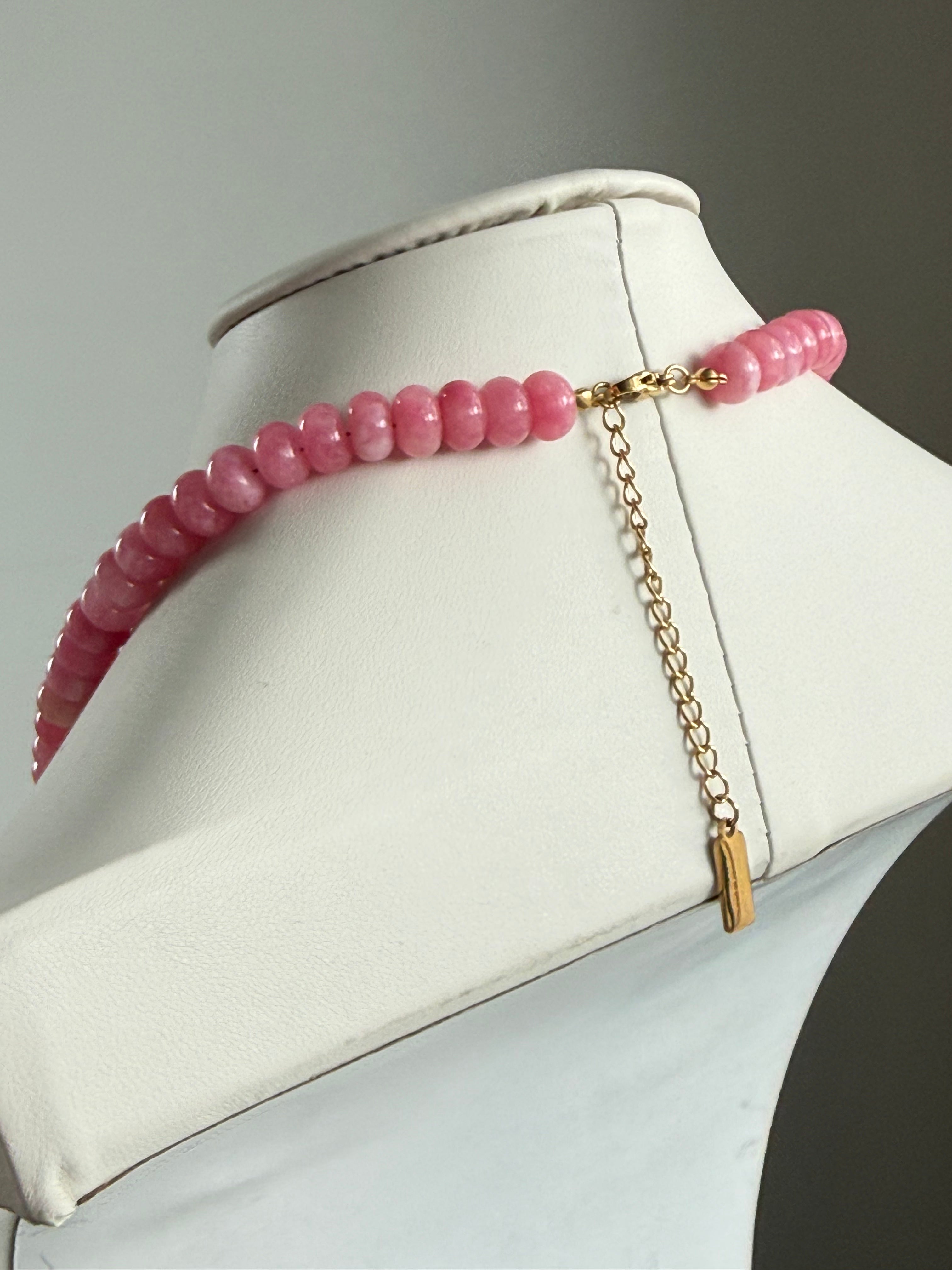 Keepsake Strand Necklace Dorothy Rose by From Juniper With Love; pink bead strand with gold extender chain.