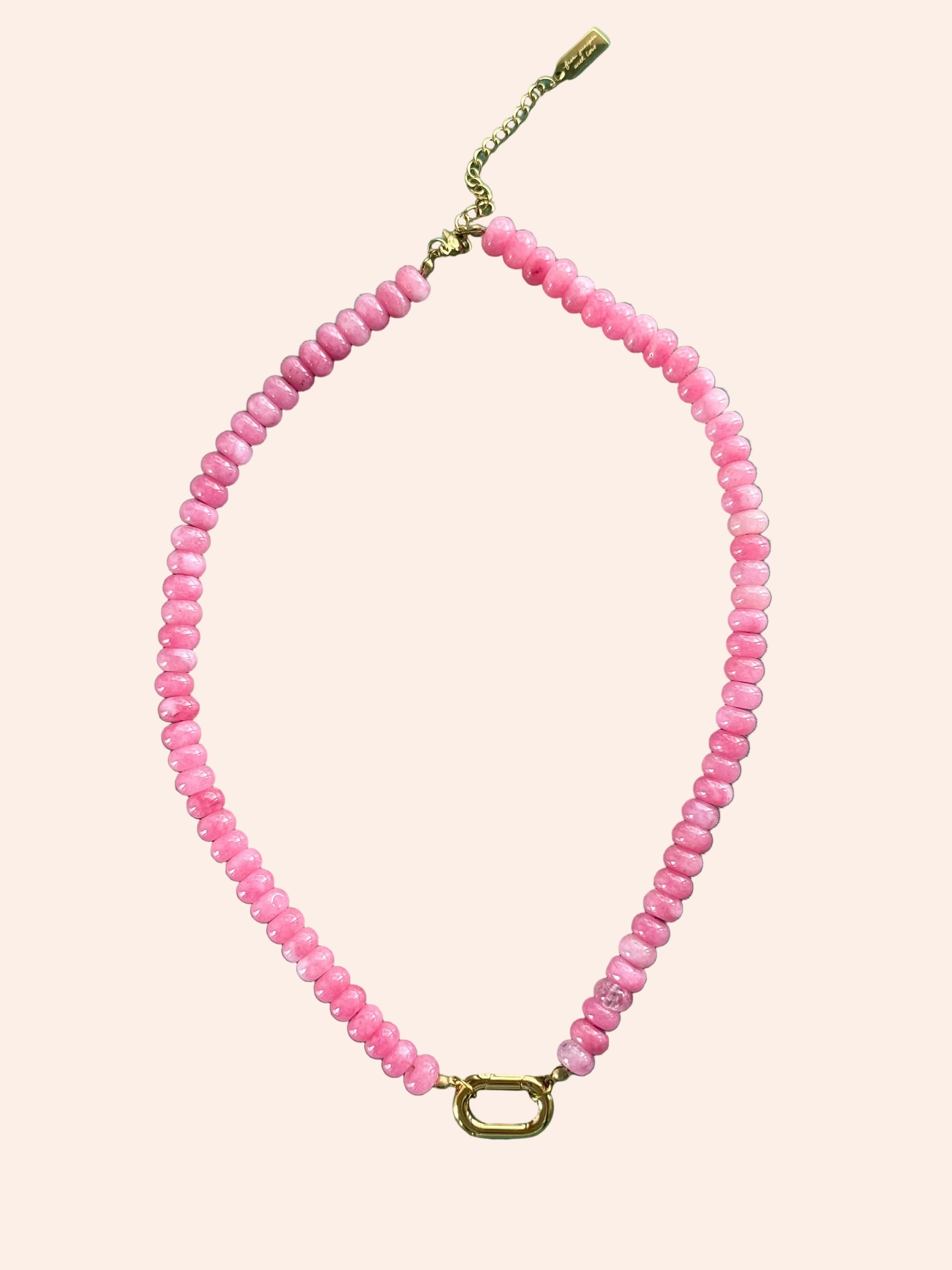 Keepsake Strand Necklace Dorothy Rose by From Juniper With Love in pink glass beads with gold-tone clasp