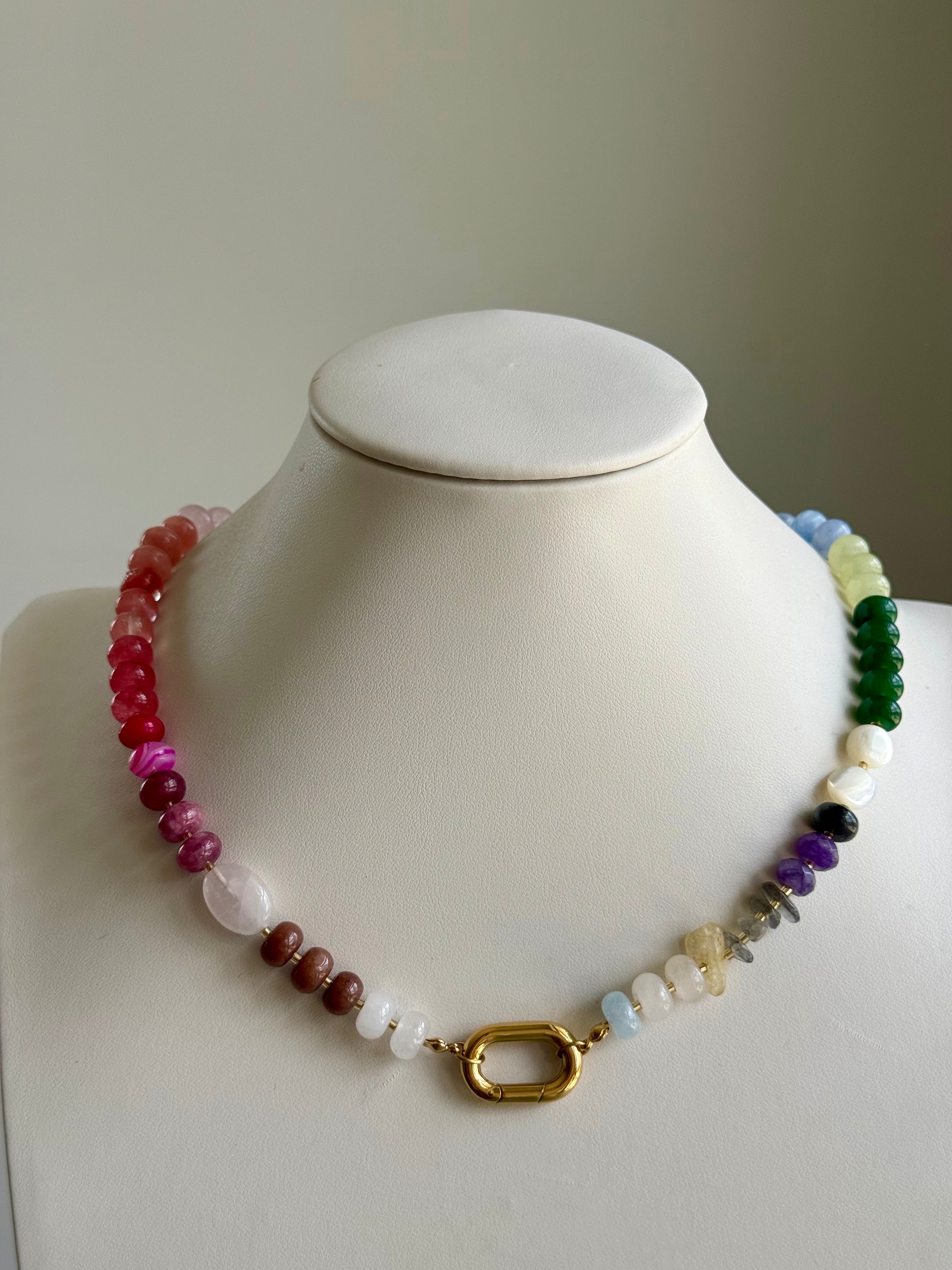 Keepsake Strand Necklace Painted Sky by From Juniper With Love, rainbow gemstone beads with a gold-tone clasp