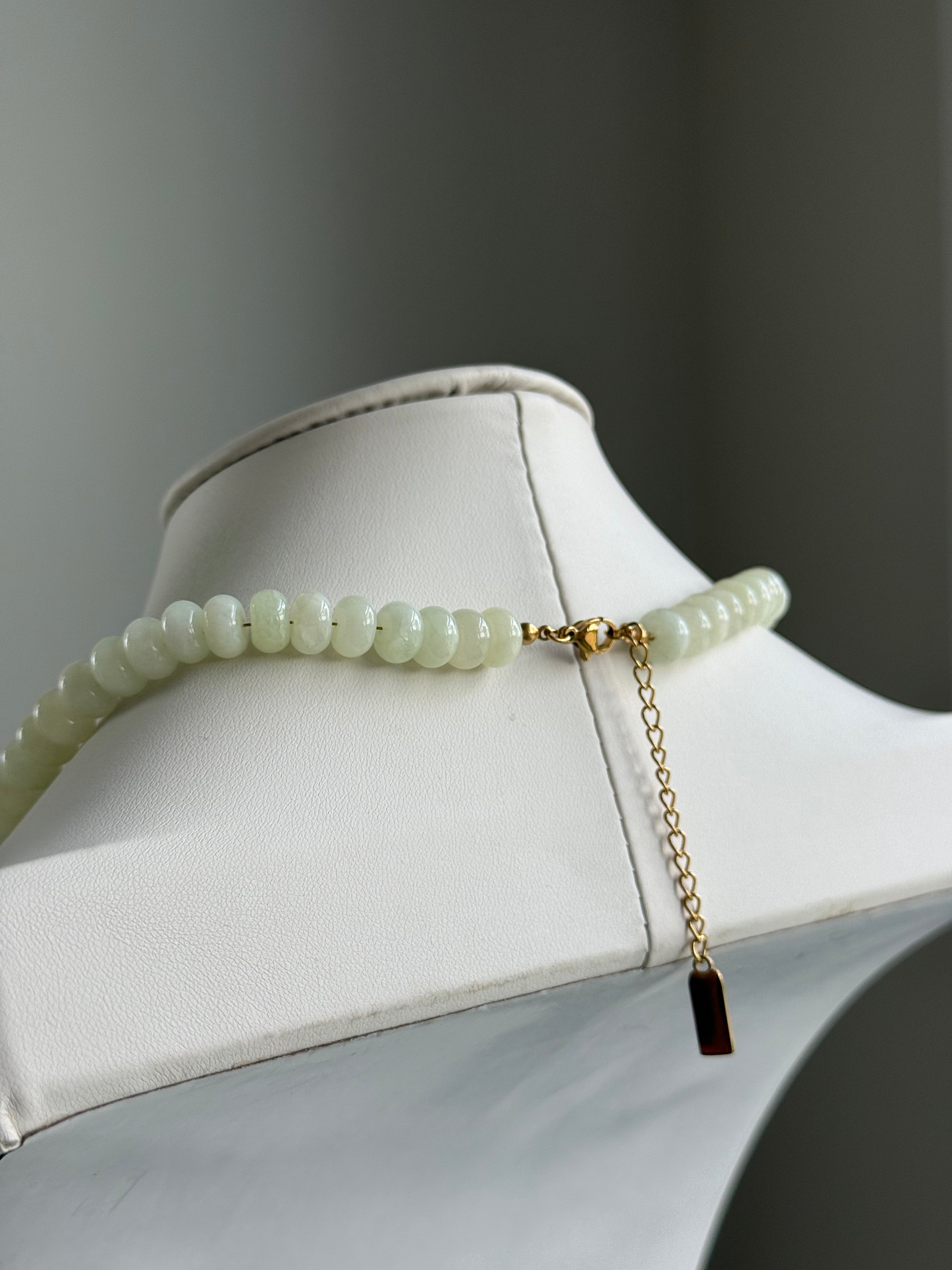 Keepsake Strand Necklace by From Juniper With Love in pale mint beads with a gold chain accent