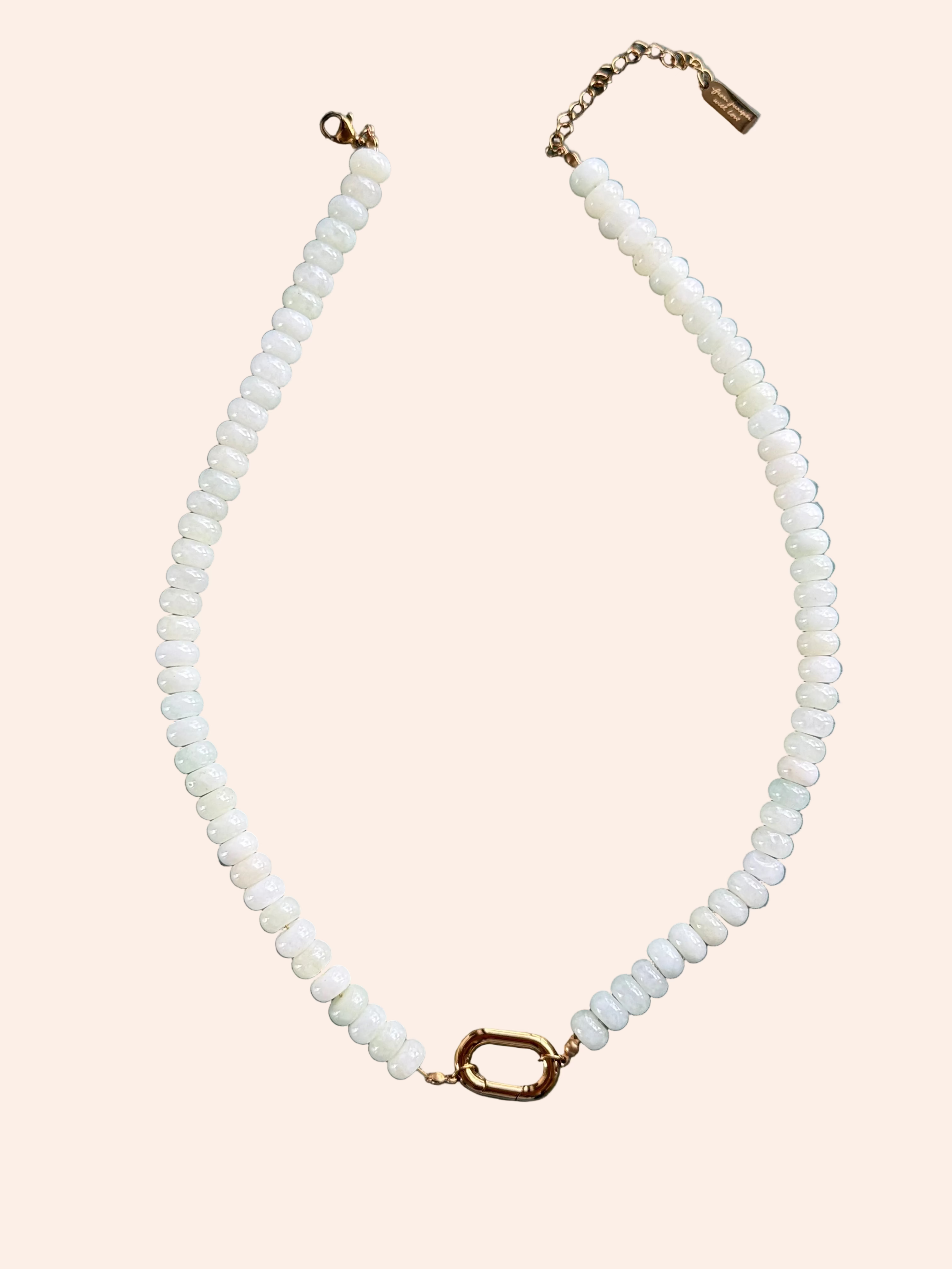 Keepsake Strand Necklace by From Juniper With Love with white opalescent beads and gold-tone clasp.