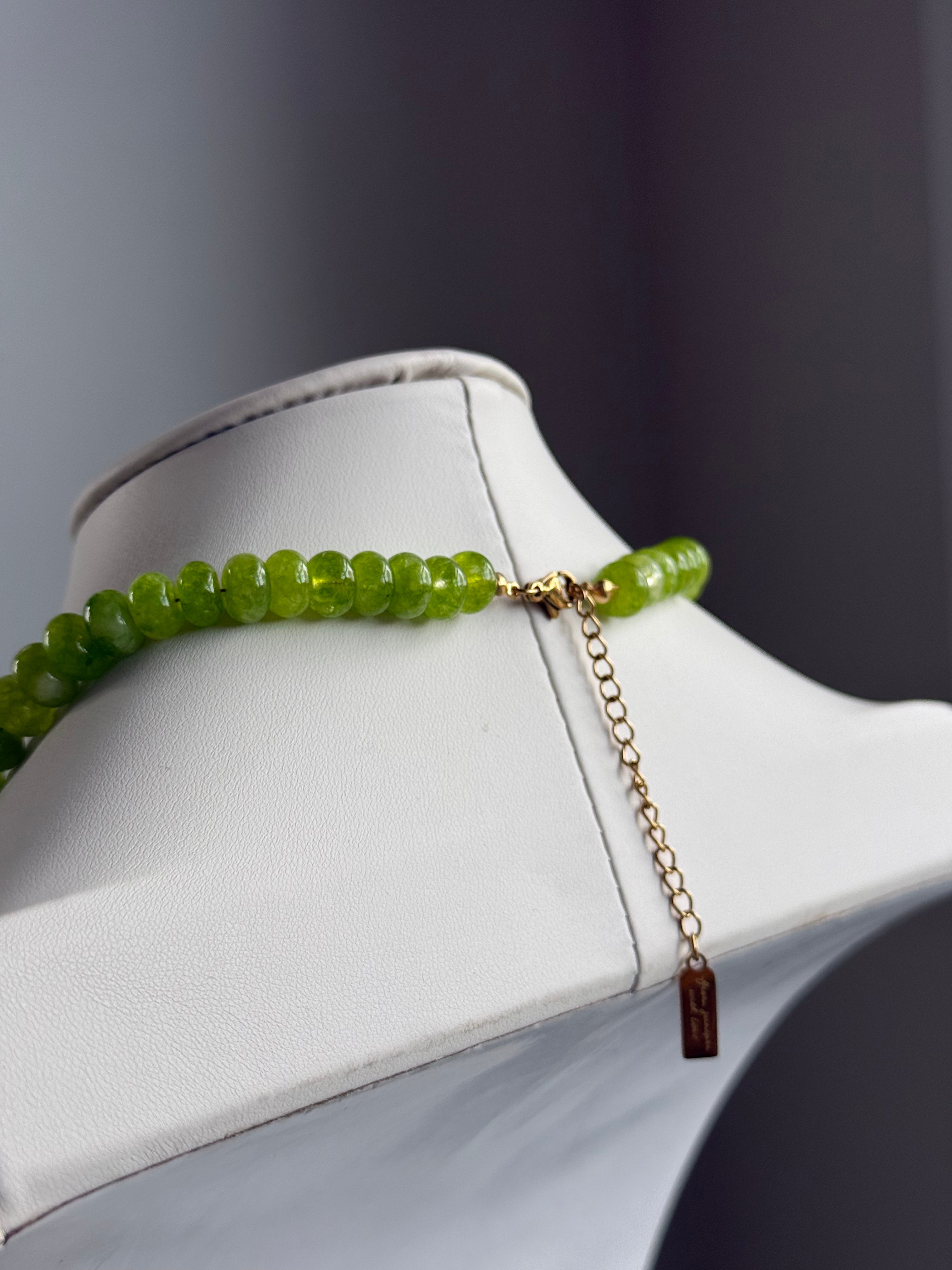 Keepsake Strand Necklace Olive Grove: green bead strand with a gold chain accent