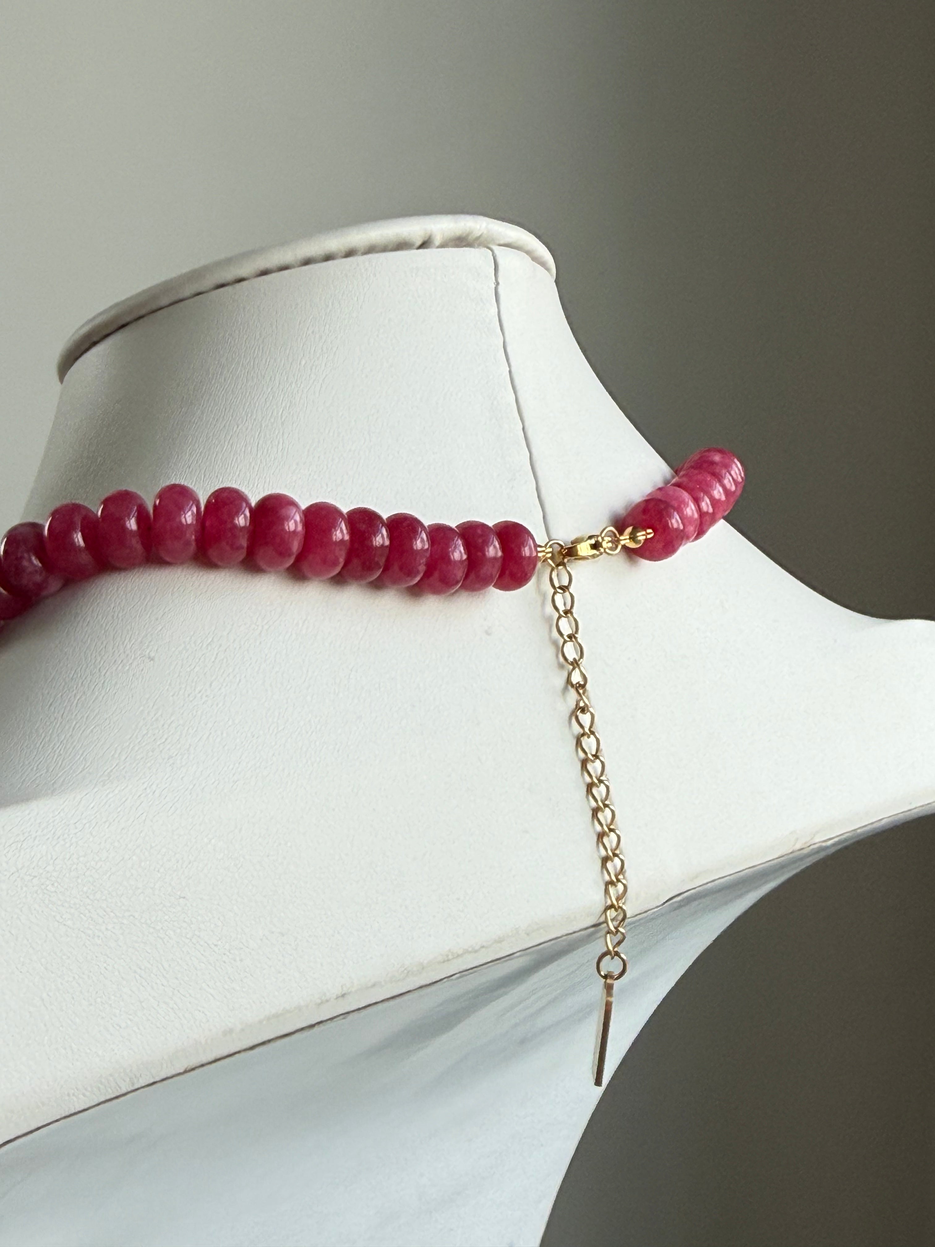 Keepsake Strand Necklace Strawberry Kisses pink glass bead necklace with gold-tone extender chain
