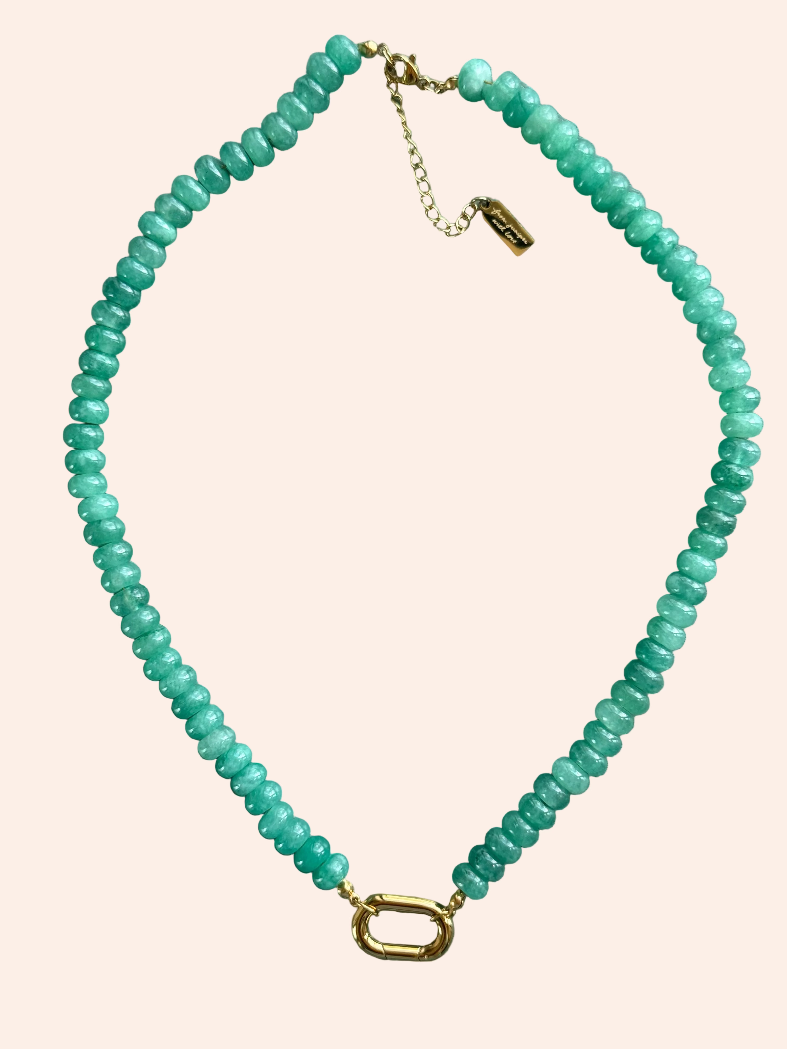 Keepsake Strand Necklace Evergreen teal beads with gold clasp by From Juniper With Love.