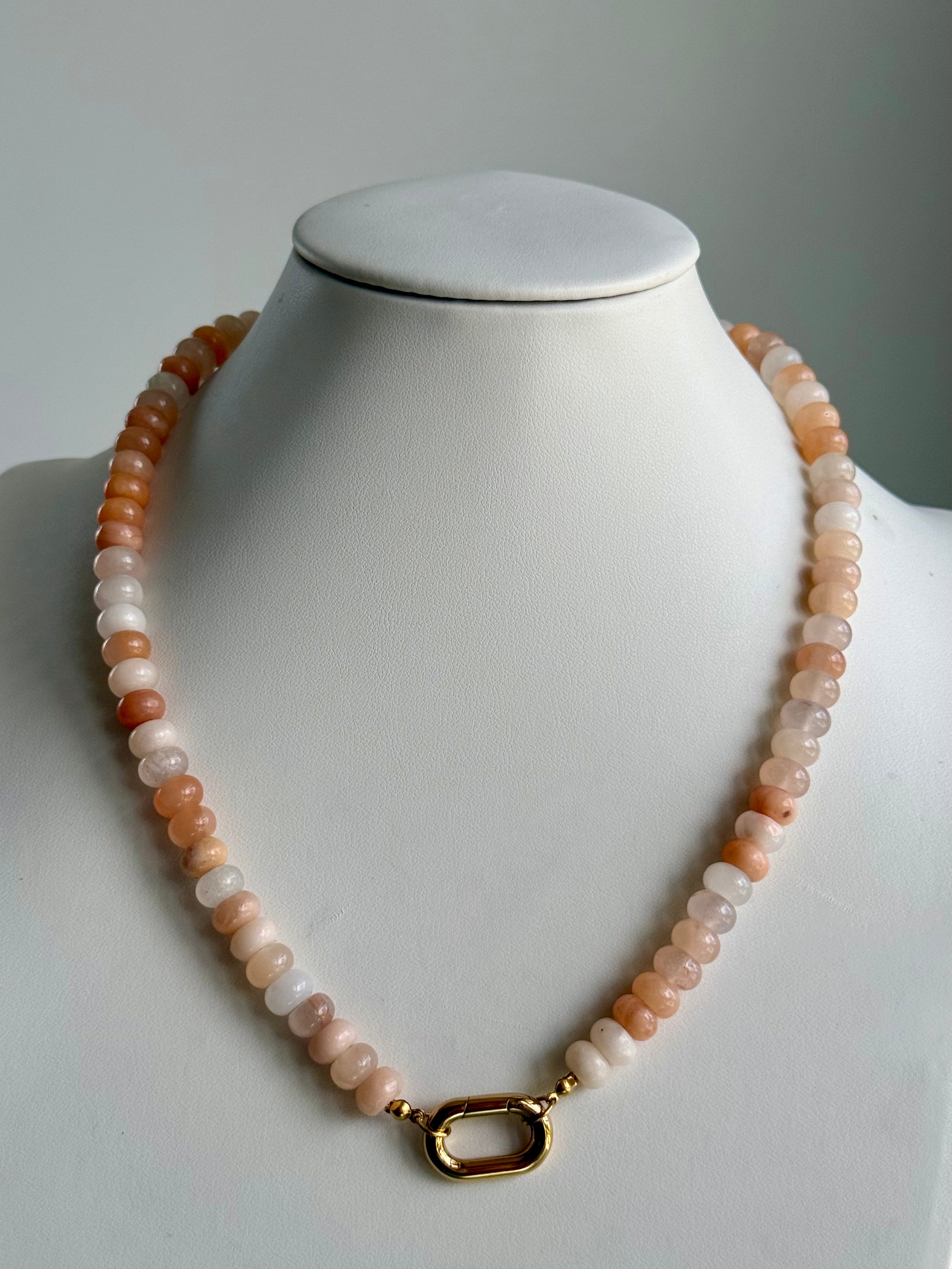 Keepsake Strand Necklace Peach Orchard beads in peach and cream tones with a gold clasp