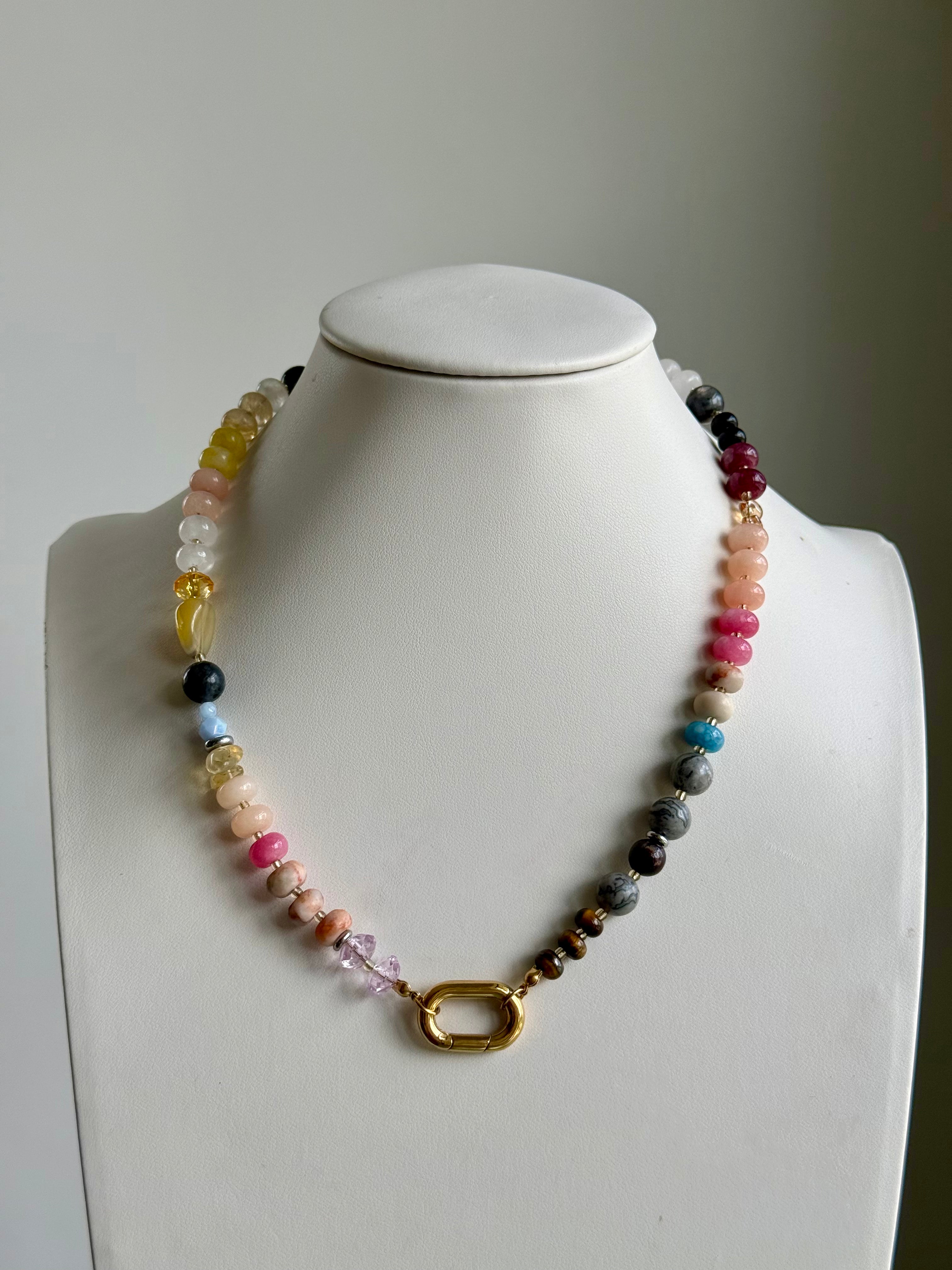 Keepsake Strand Necklace with multicolored gemstone beads and a gold-tone ring clasp