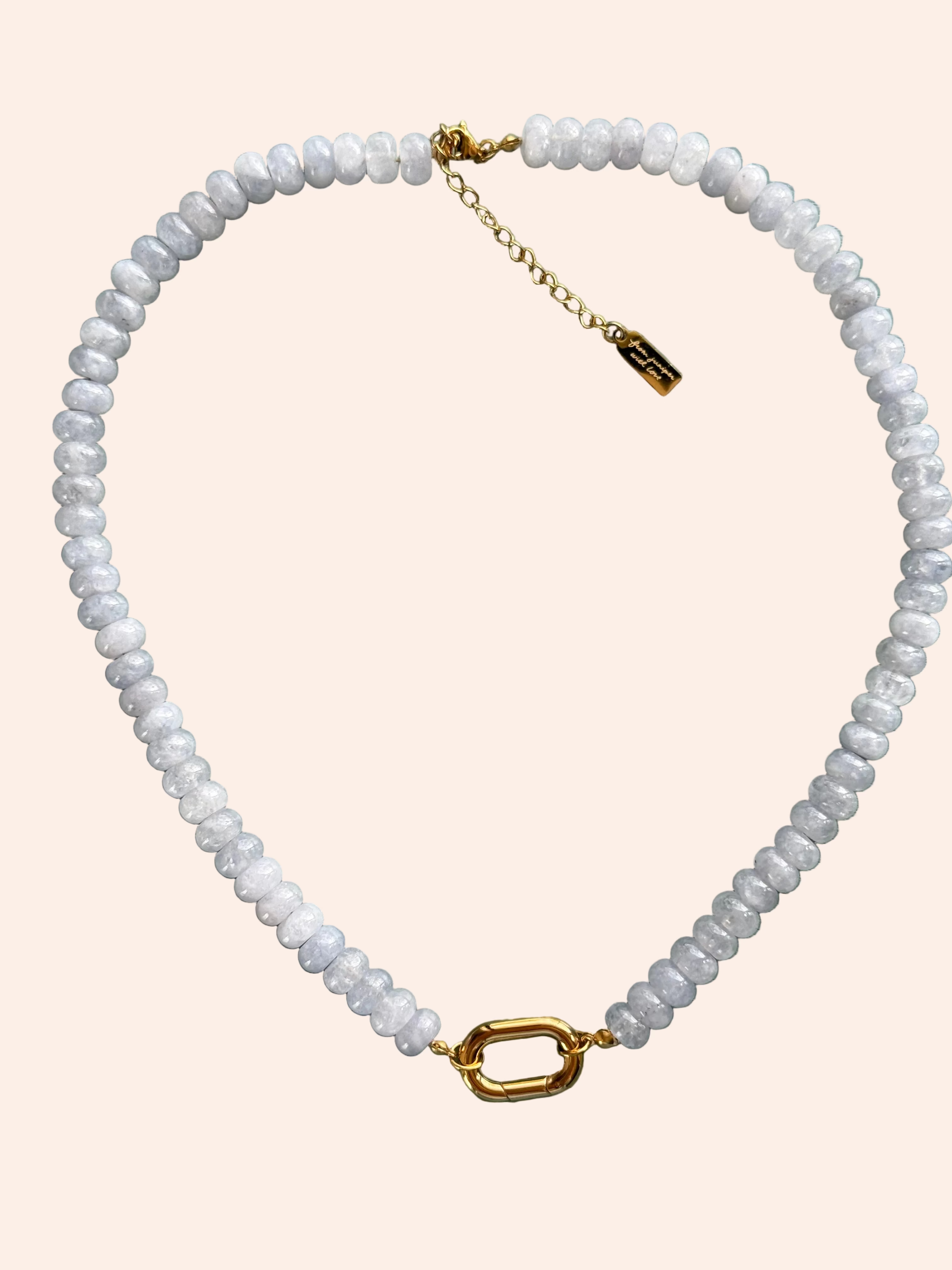 Keepsake Strand Necklace by From Juniper With Love; pale blue bead strand with gold clasp