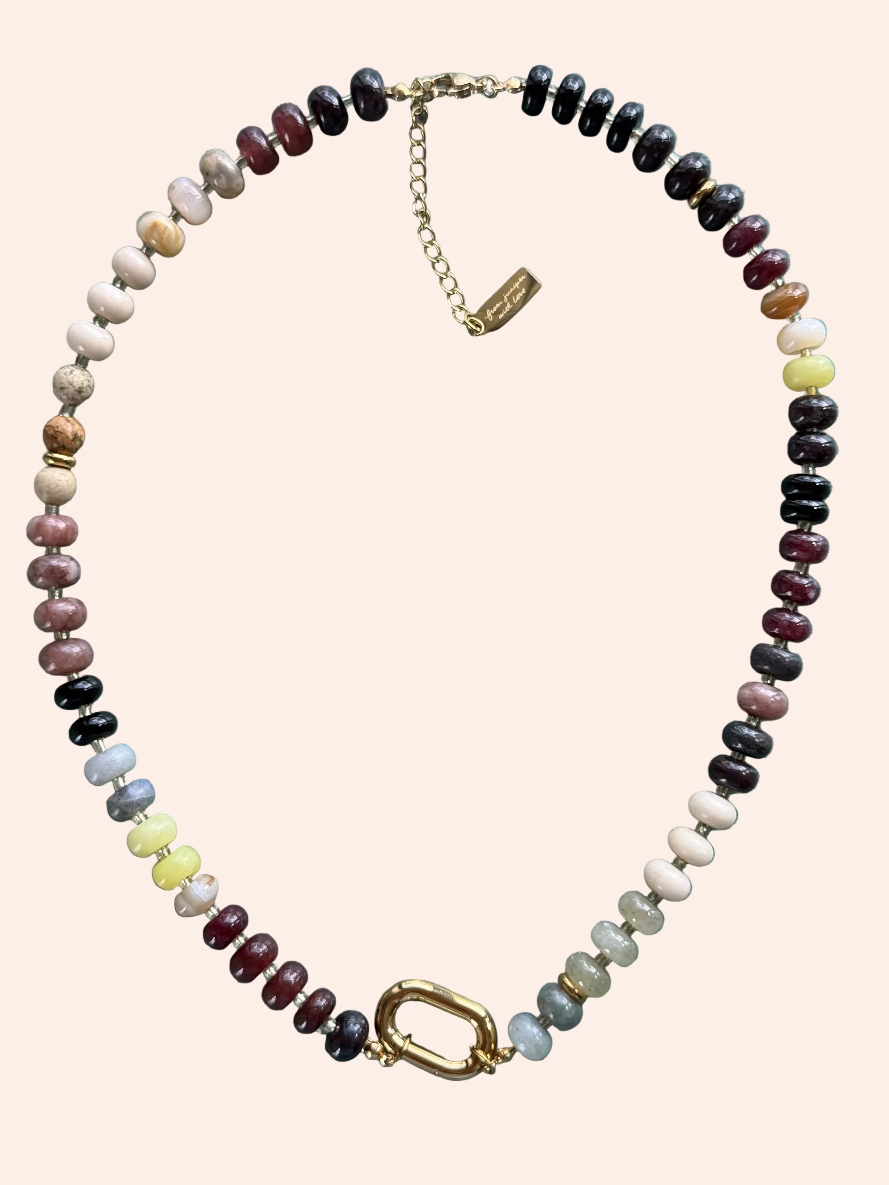 Keepsake Strand Necklace Harvest Moon by From Juniper With Love, multicolored beads with gold clasp