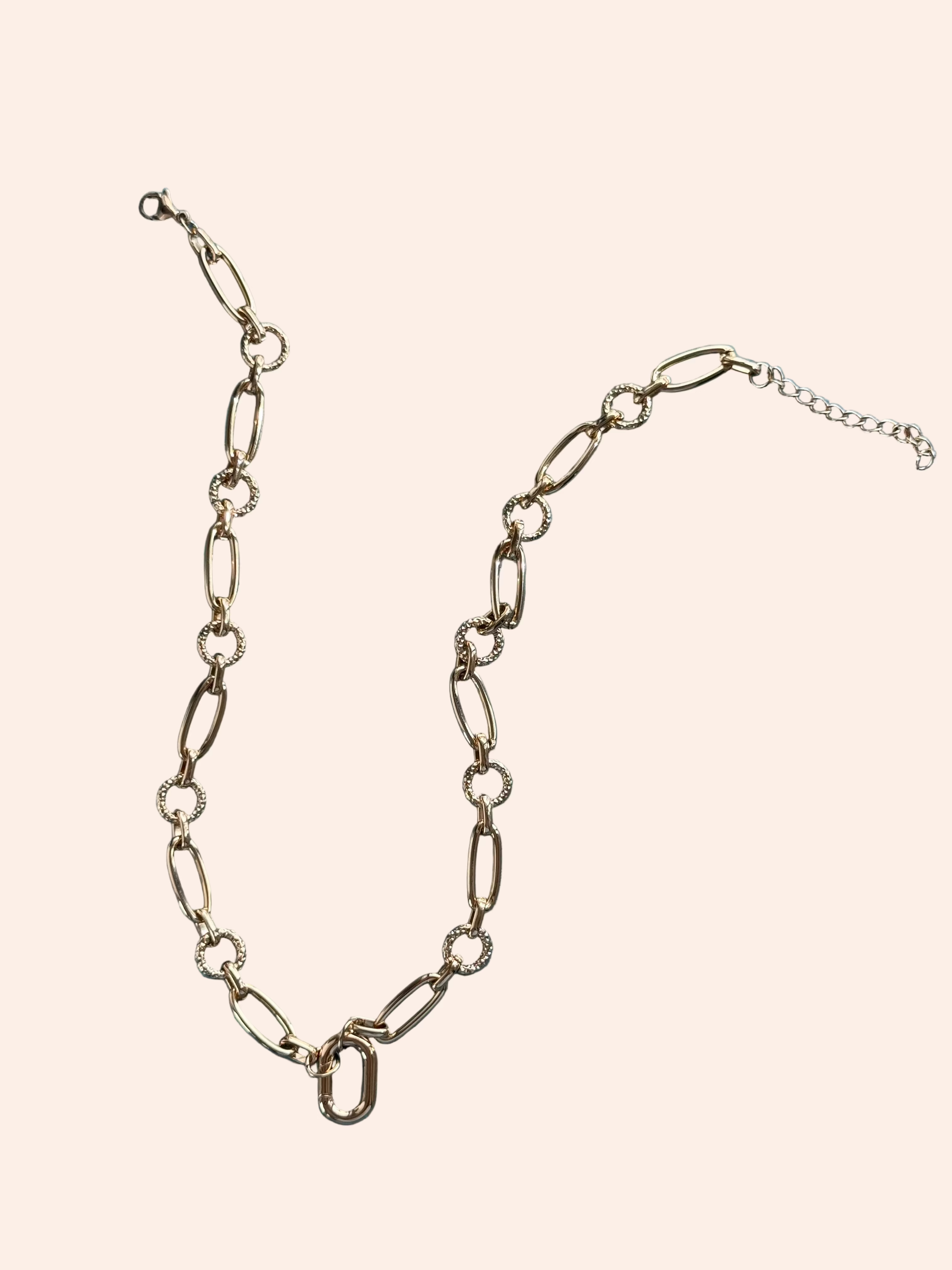 Signature Chain / Textured Muse necklace by From Juniper With Love, gold-tone with textured circular and oval links.