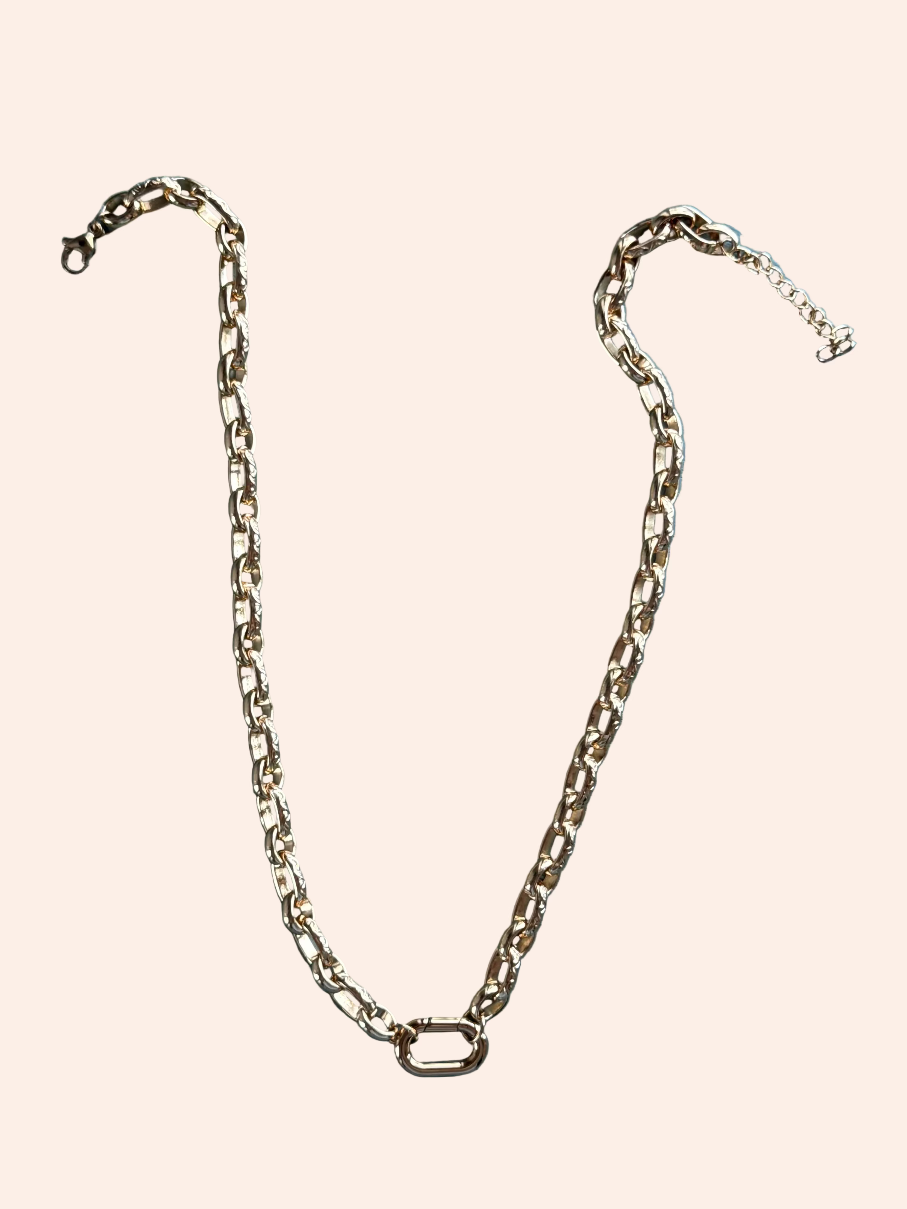 Signature Chain Heirloom Link necklace by From Juniper With Love; gold-tone chain with a rectangular centerpiece.
