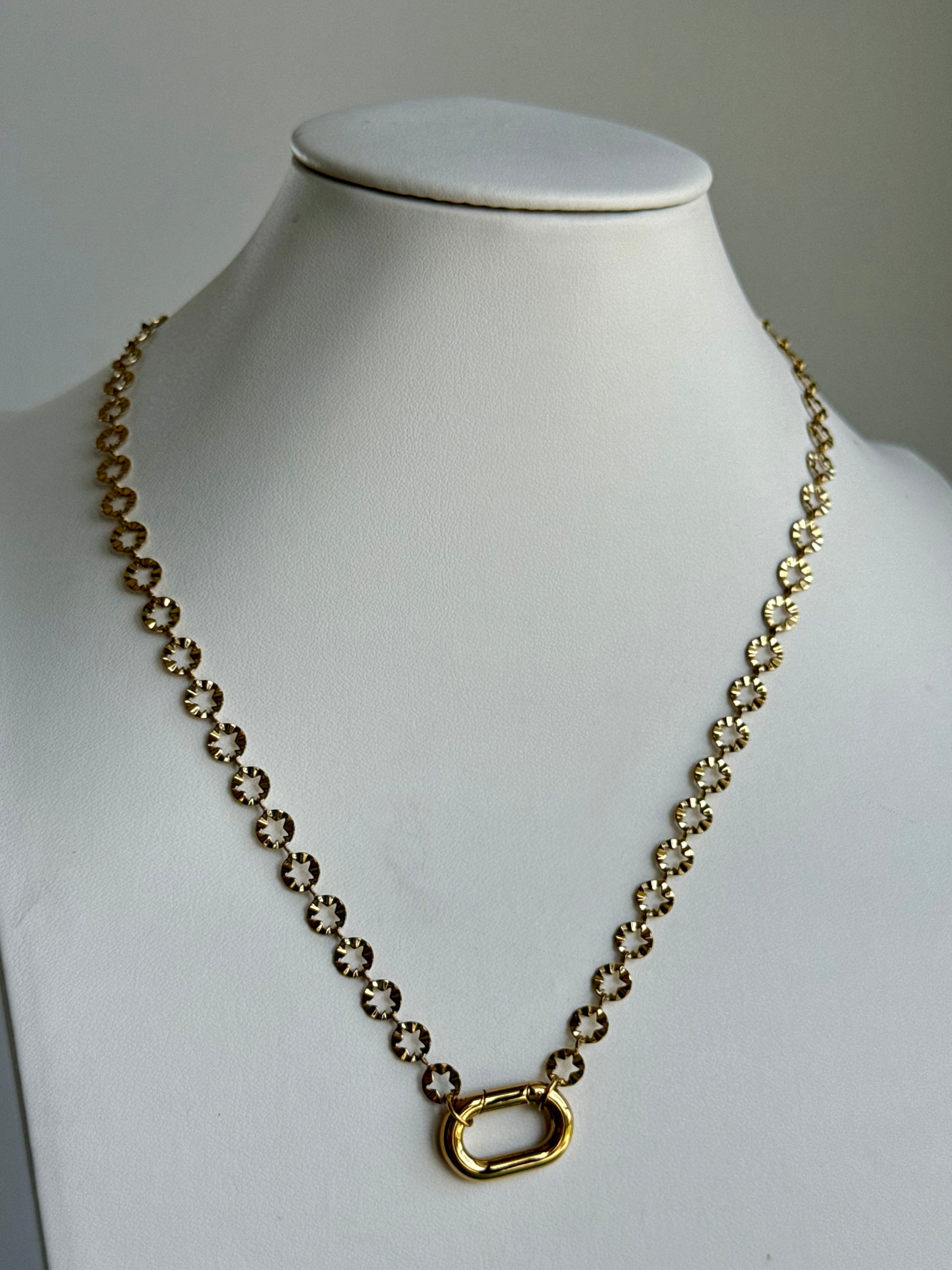 Signature Chain Starburst necklace by From Juniper With Love, gold-toned chain with starburst links and oval clasp