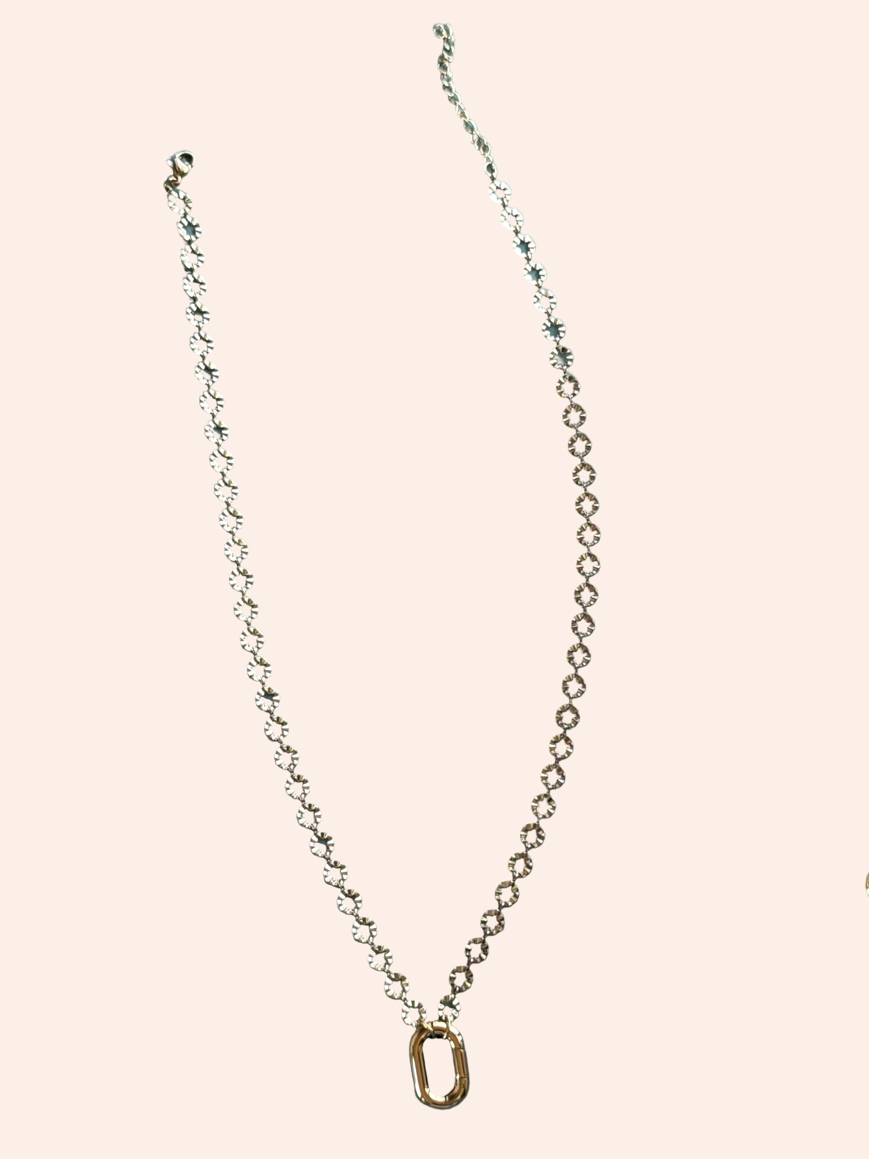 Signature Chain / Starburst necklace by From Juniper With Love; silver-tone chain with starburst disc links