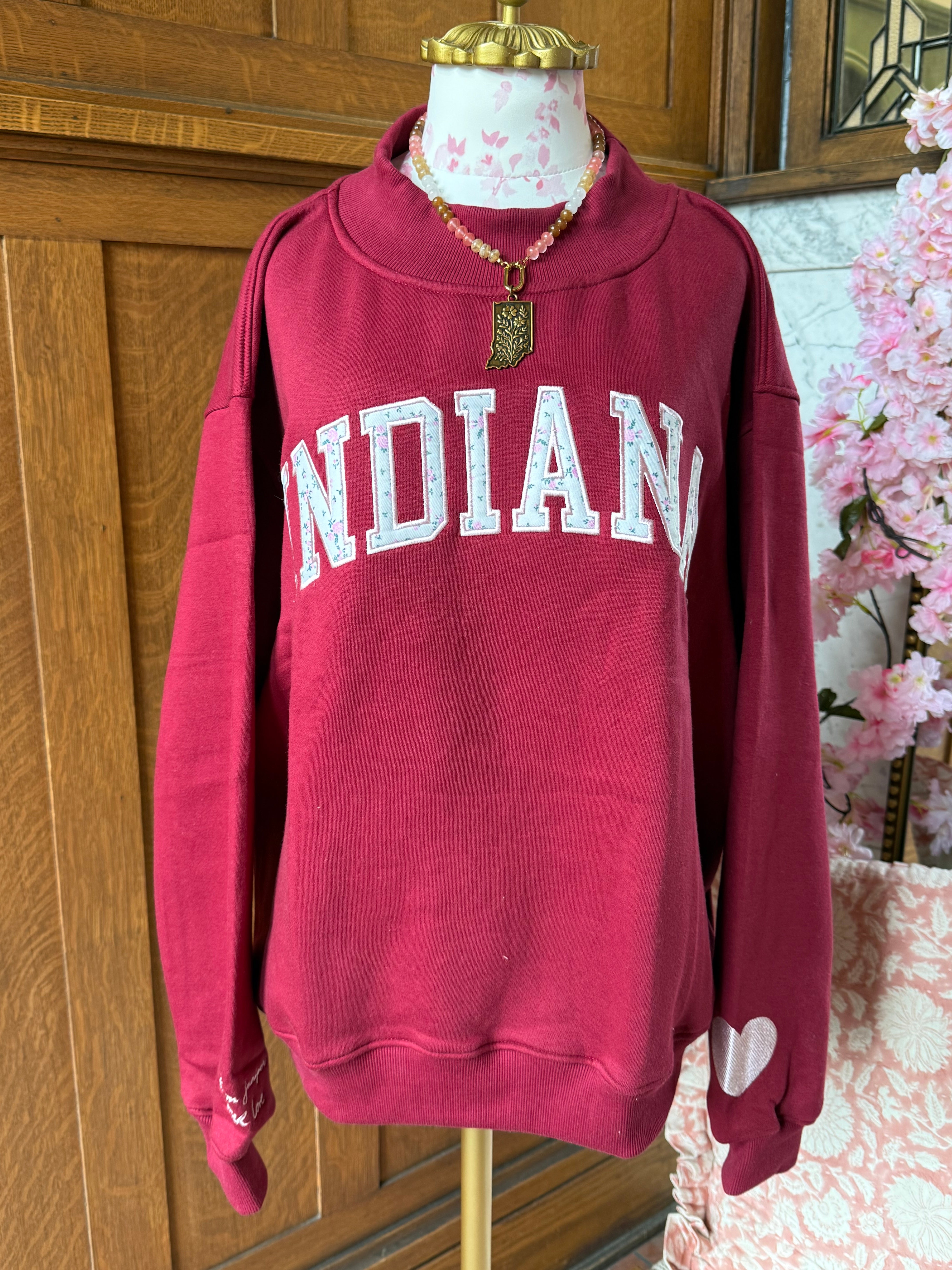PRE-ORDER Indiana Collegiate Mock Neck Sweatshirt / Vintage Burgundy (ships 9/28)