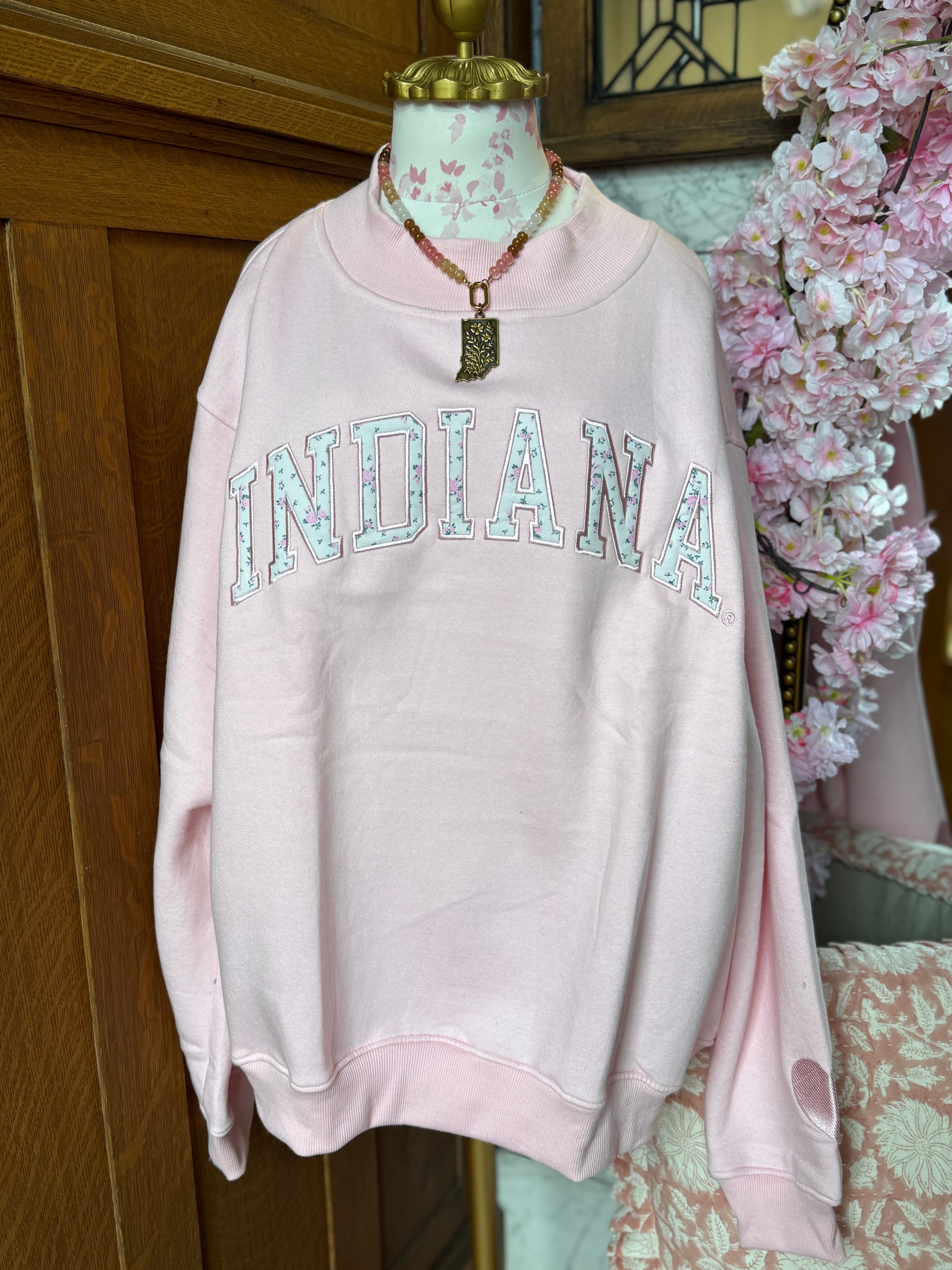 Indiana Collegiate Mock Neck Sweatshirt / Blush Pink
