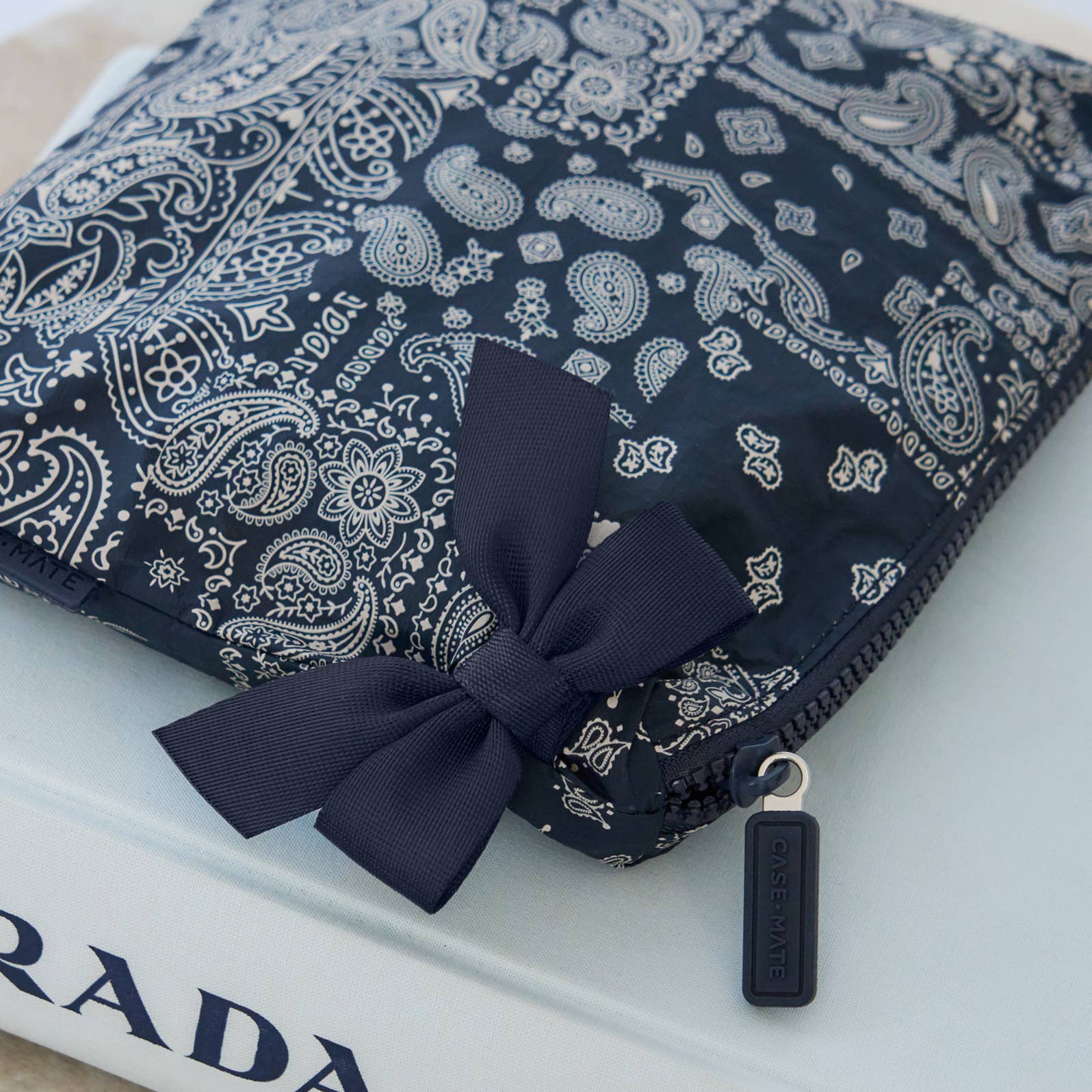 Case-Mate Navy Bandana Bow Crinkle Makeup Bag