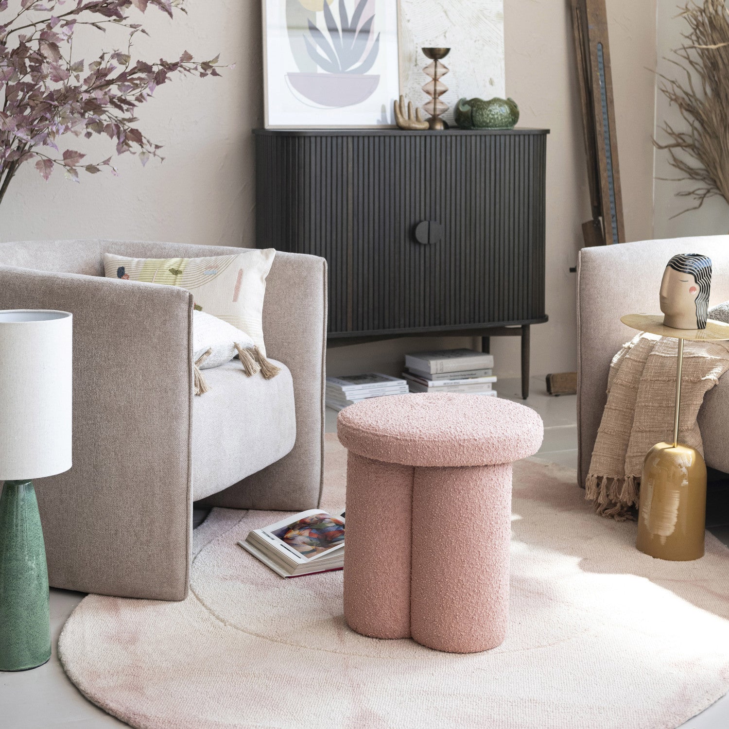 Bouclé Fabric Stool / Pink - From Juniper With Love