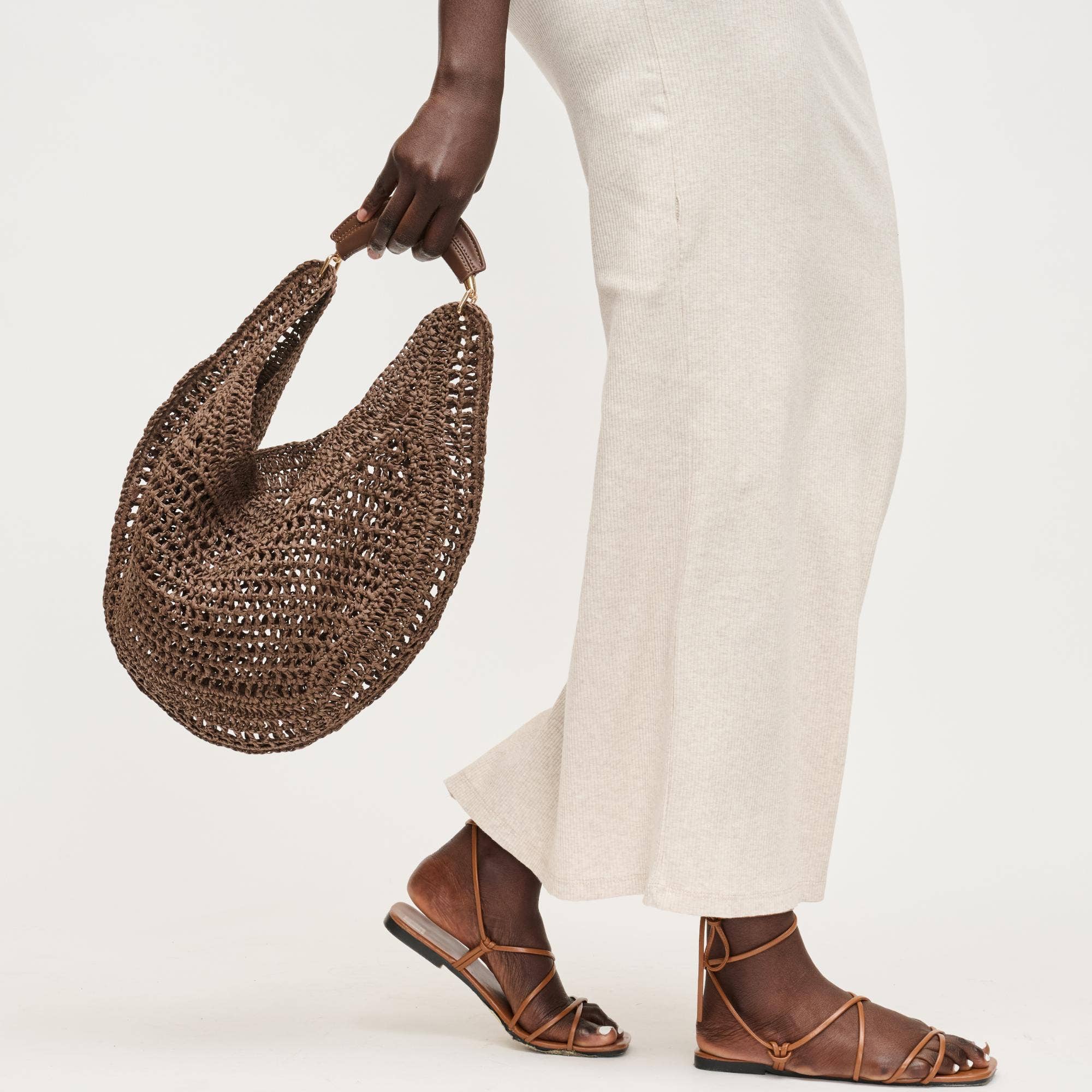 Camden Hobo bag in natural brown crochet with leather strap