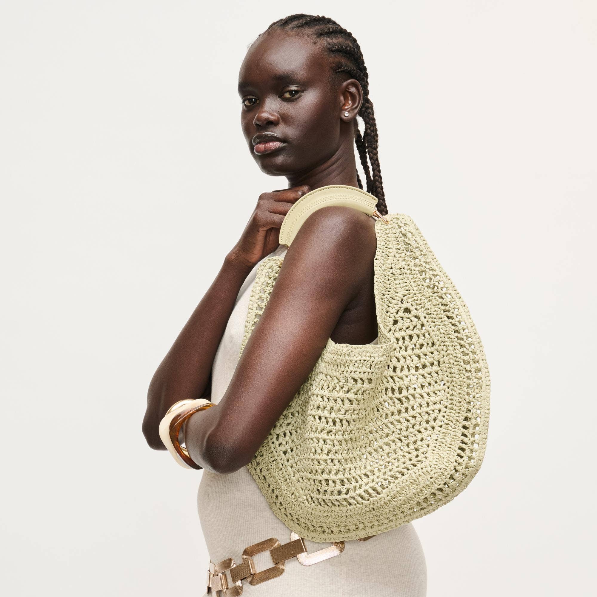 Camden Hobo bag in natural straw with cream handle by Urban Expressions