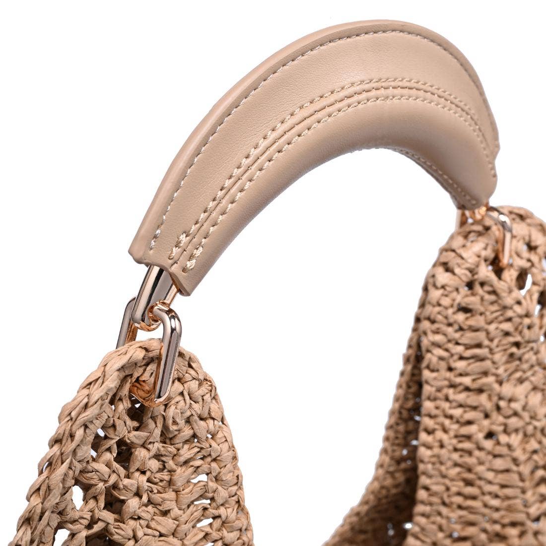 Camden Hobo bag by Urban Expressions in natural woven straw with beige leather handle