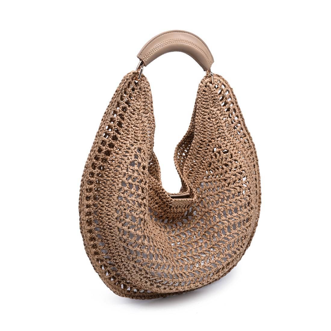 Camden Hobo bag by Urban Expressions in natural straw weave with beige leather handle.
