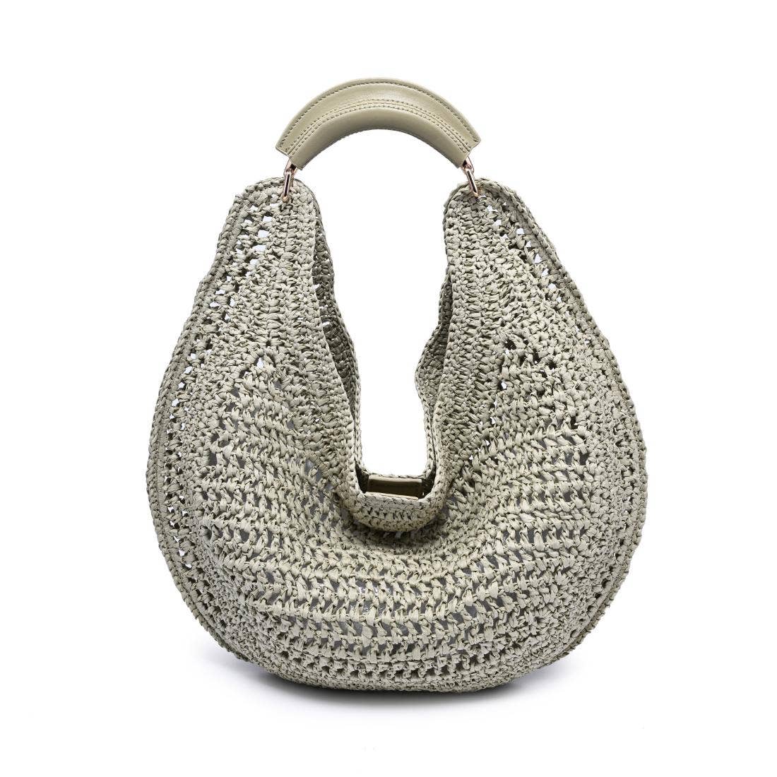 Camden Hobo bag by Urban Expressions in natural woven straw with tan padded top handle