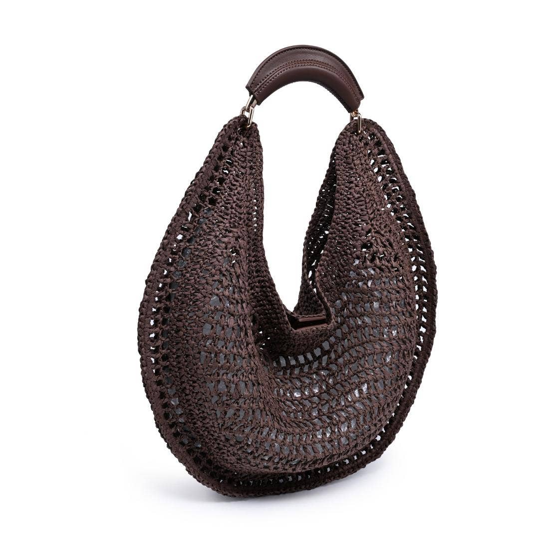 Camden Hobo bag by Urban Expressions in natural brown with crochet woven body and leather top handle