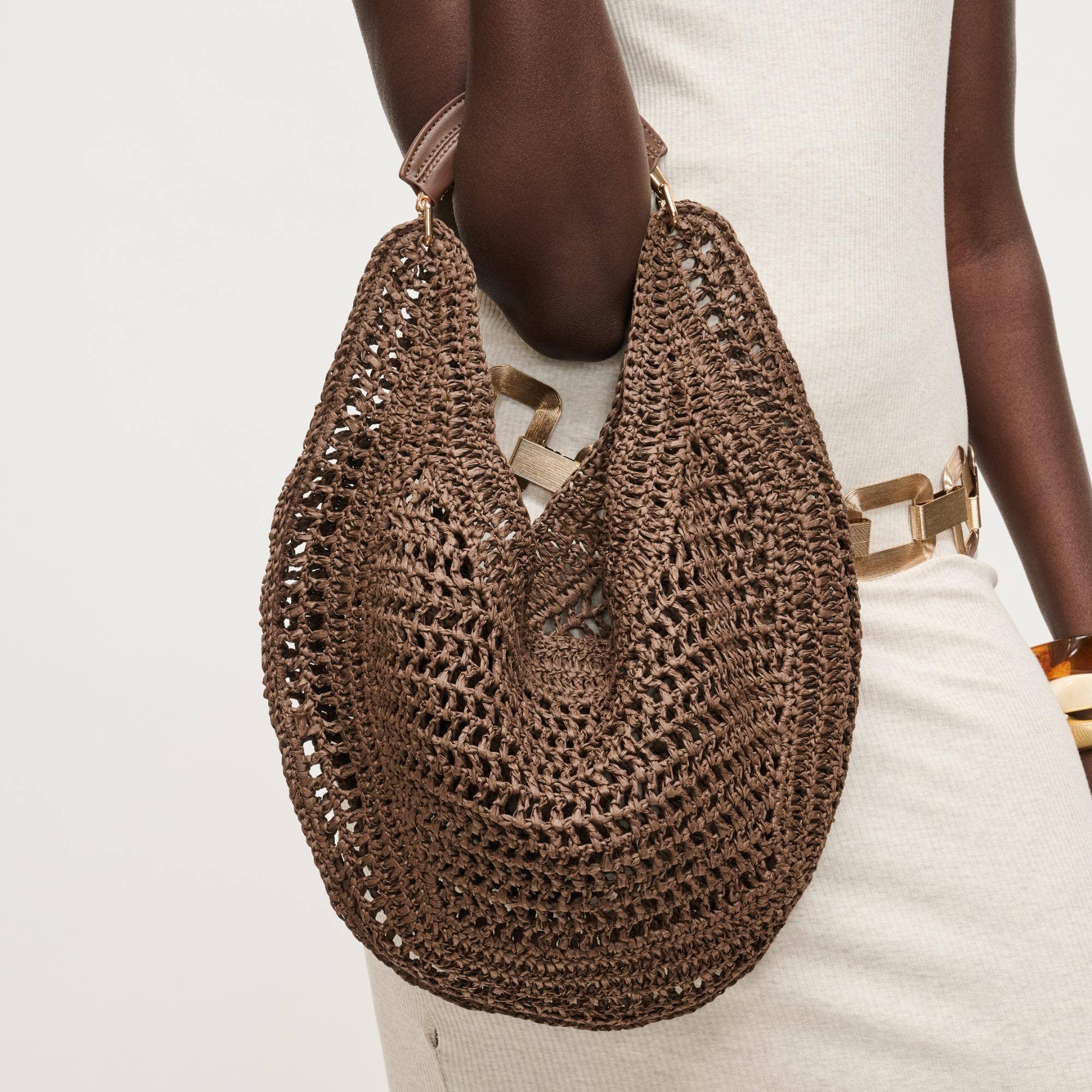 Urban Expressions Camden Hobo bag in natural brown woven material with leather strap