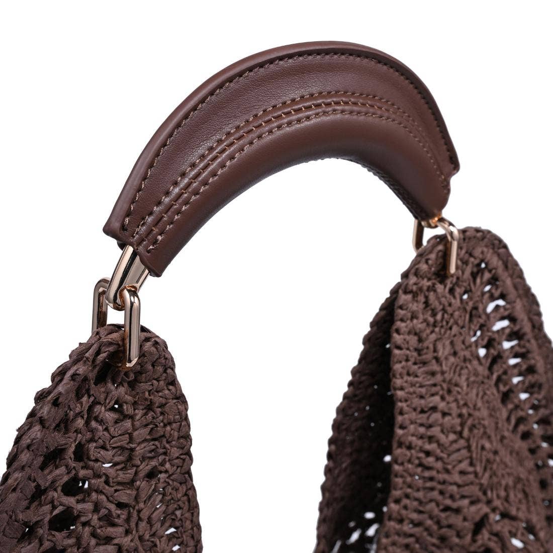 Camden Hobo bag by Urban Expressions, natural brown woven straw with curved leather top handle