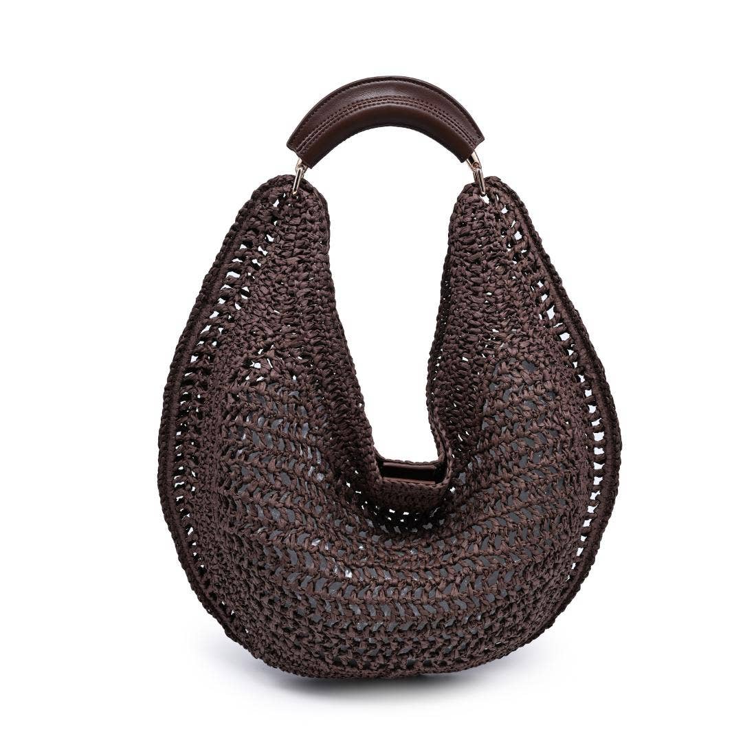 Camden Hobo bag by Urban Expressions, natural brown woven crochet with leather top handle.