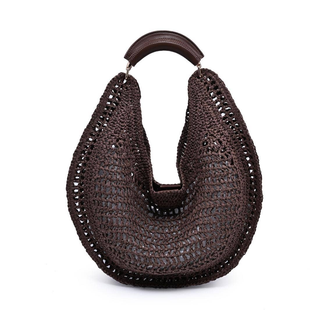 Camden Hobo bag by Urban Expressions in natural brown crochet with a wooden curved handle