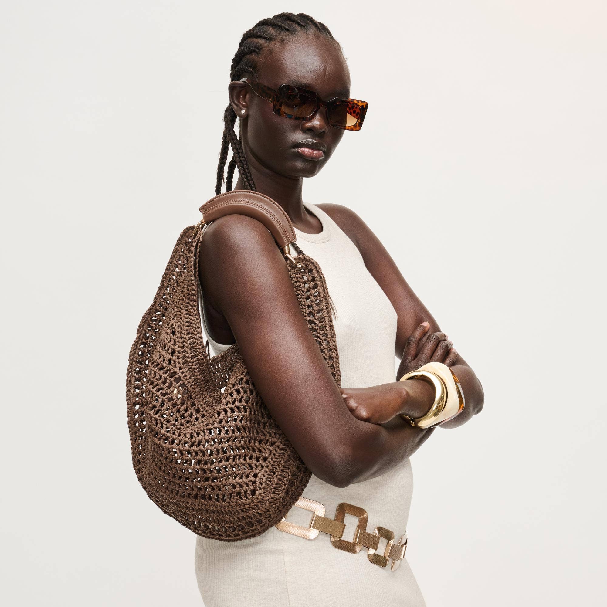 Camden Hobo bag by Urban Expressions in natural crochet with tan accents