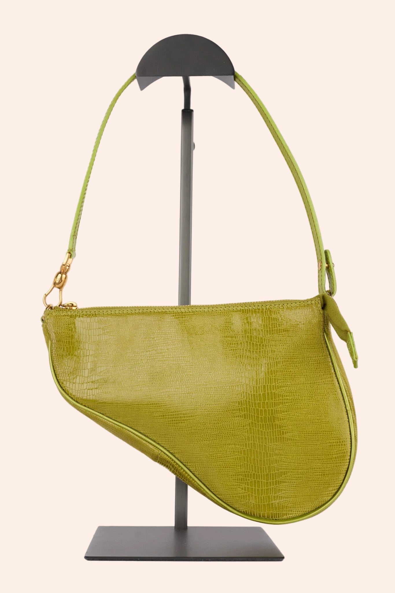 Christian Dior Lizard - Embossed Mini Saddle Bag / Chartreuse Green - From Juniper With Love