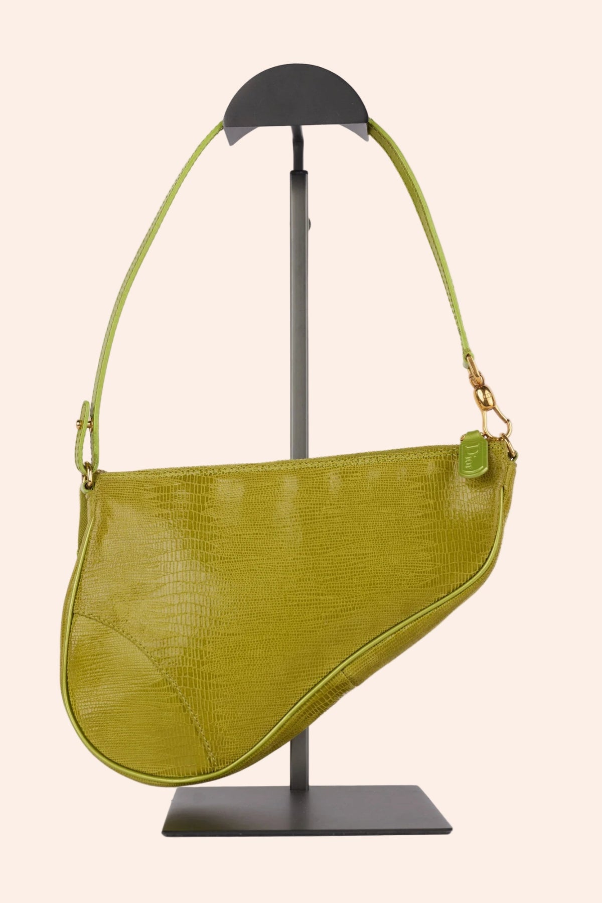 Christian Dior Lizard-Embossed Mini Saddle Bag / Chartreuse Green