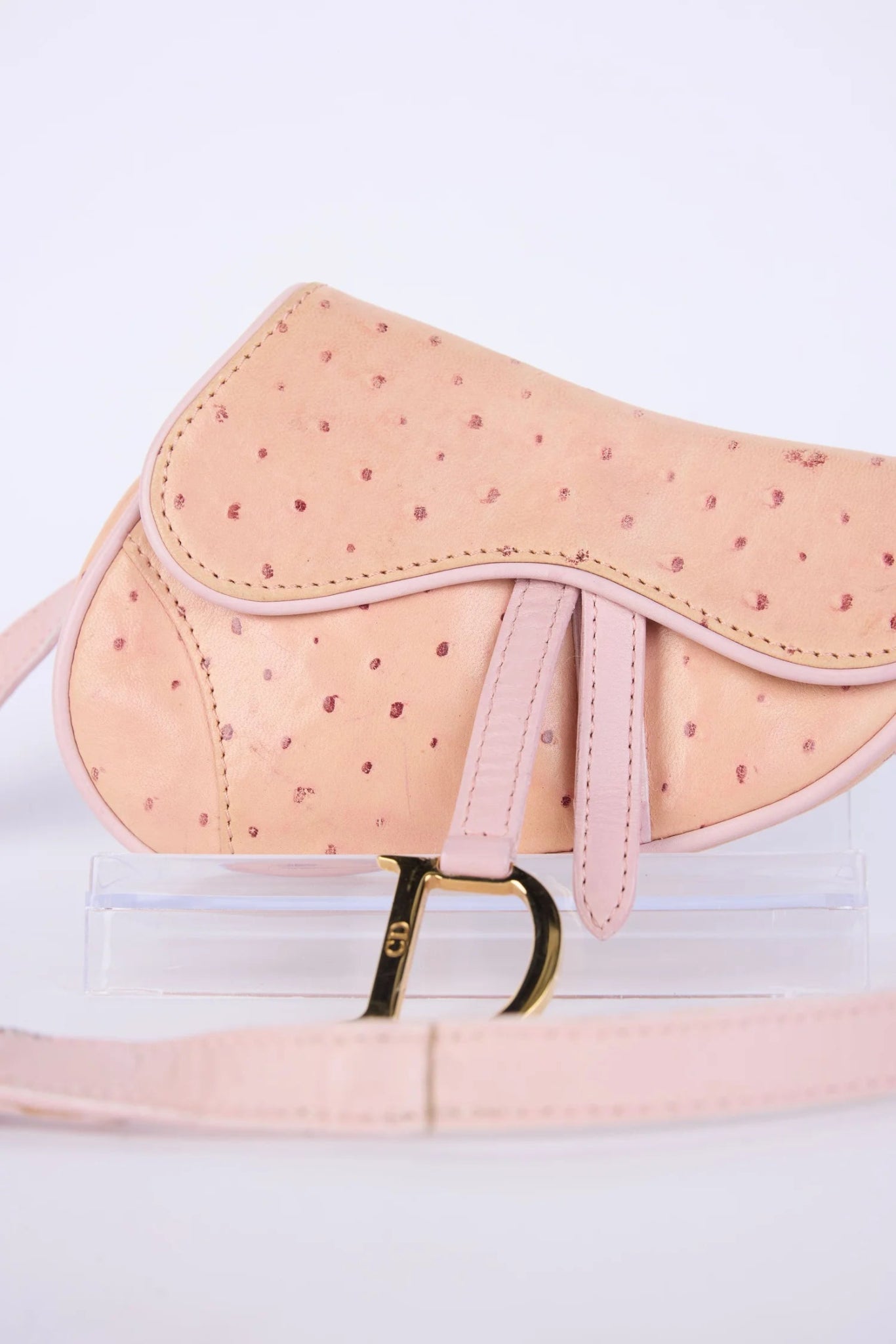 Christian Dior Pink Ostrich Leather Mini Saddle Belt Bag - From Juniper With Love