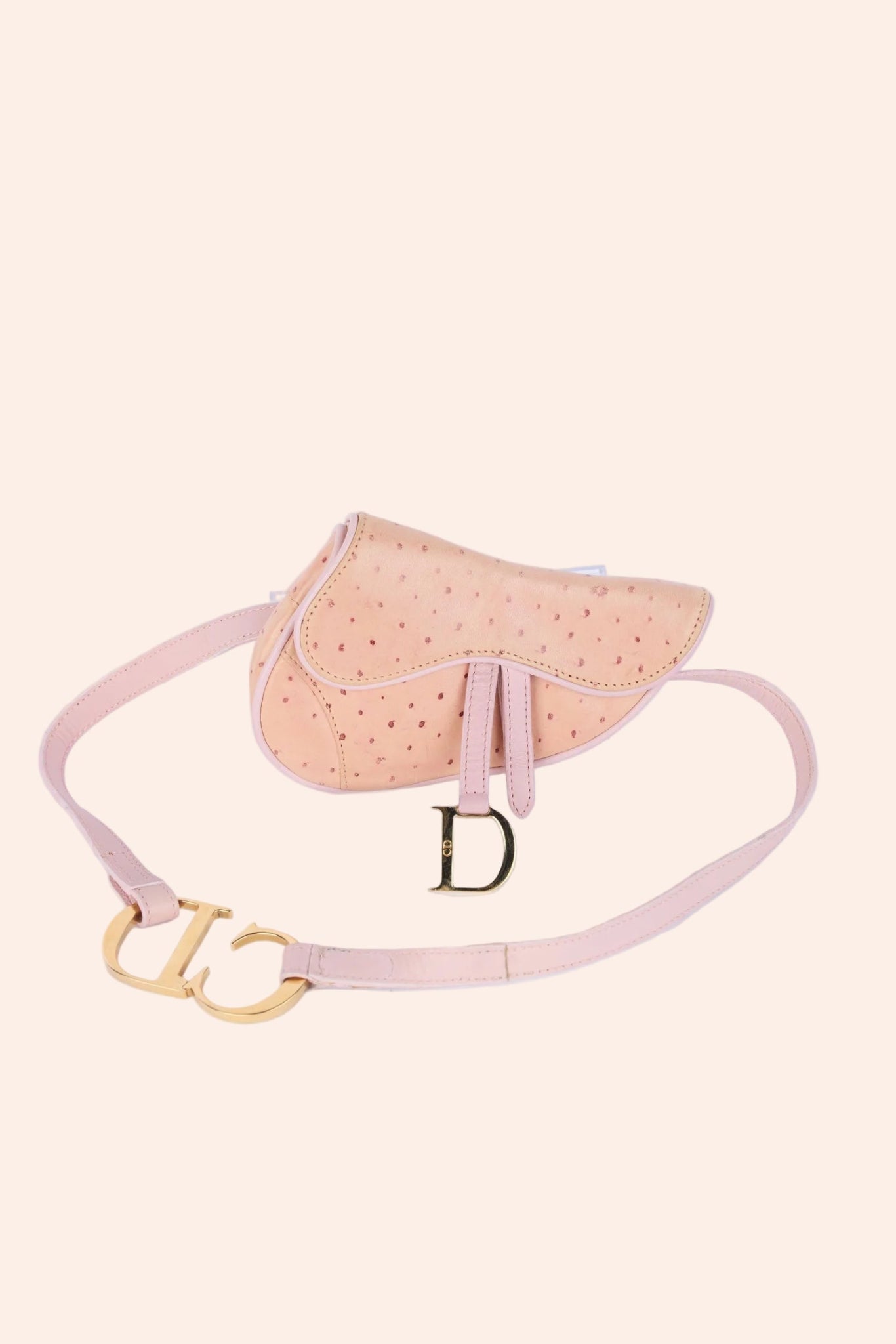Christian Dior Pink Ostrich Leather Mini Saddle Belt Bag