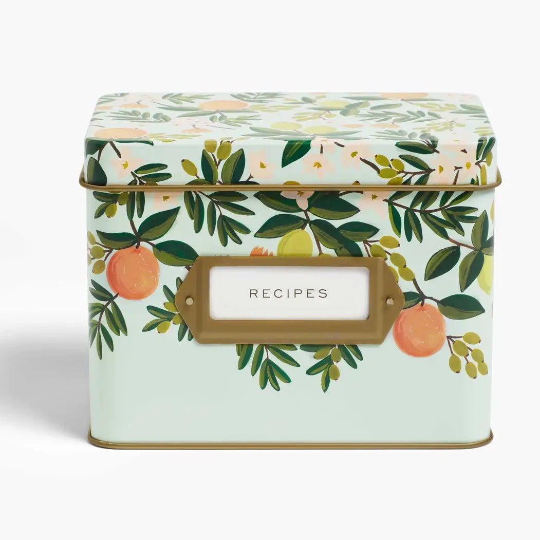 Citrus Floral Tin Recipe Box - From Juniper With Love
