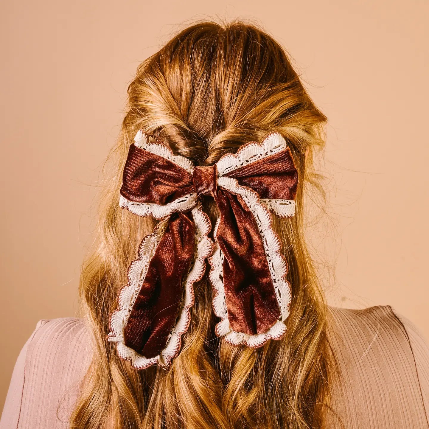 Coquette Velour Hair Bow / Brown - From Juniper With Love