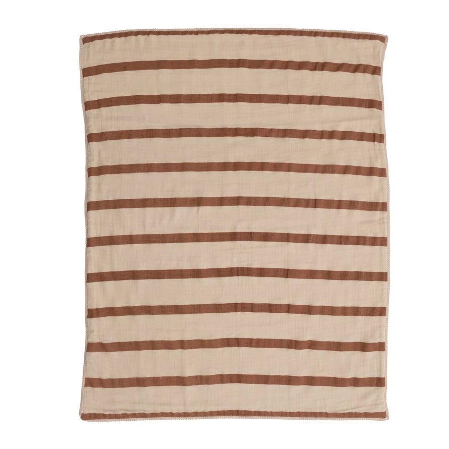 Cotton Baby Blanket / Brown Stripe - From Juniper With Love