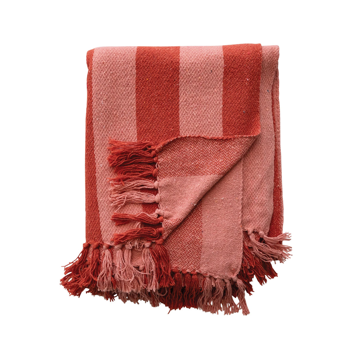 Woven Recycled Cotton Blend Throw / Stripes & Fringes