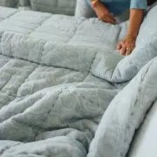 Double Gauze Block Print Bed Quilt / Blue - From Juniper With Love