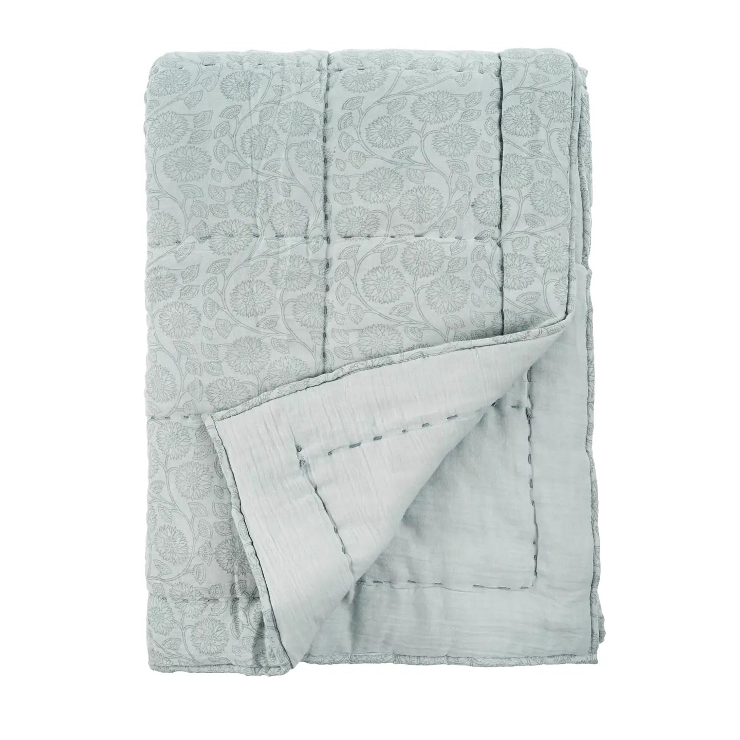 Double Gauze Block Print Bed Quilt / Blue - From Juniper With Love