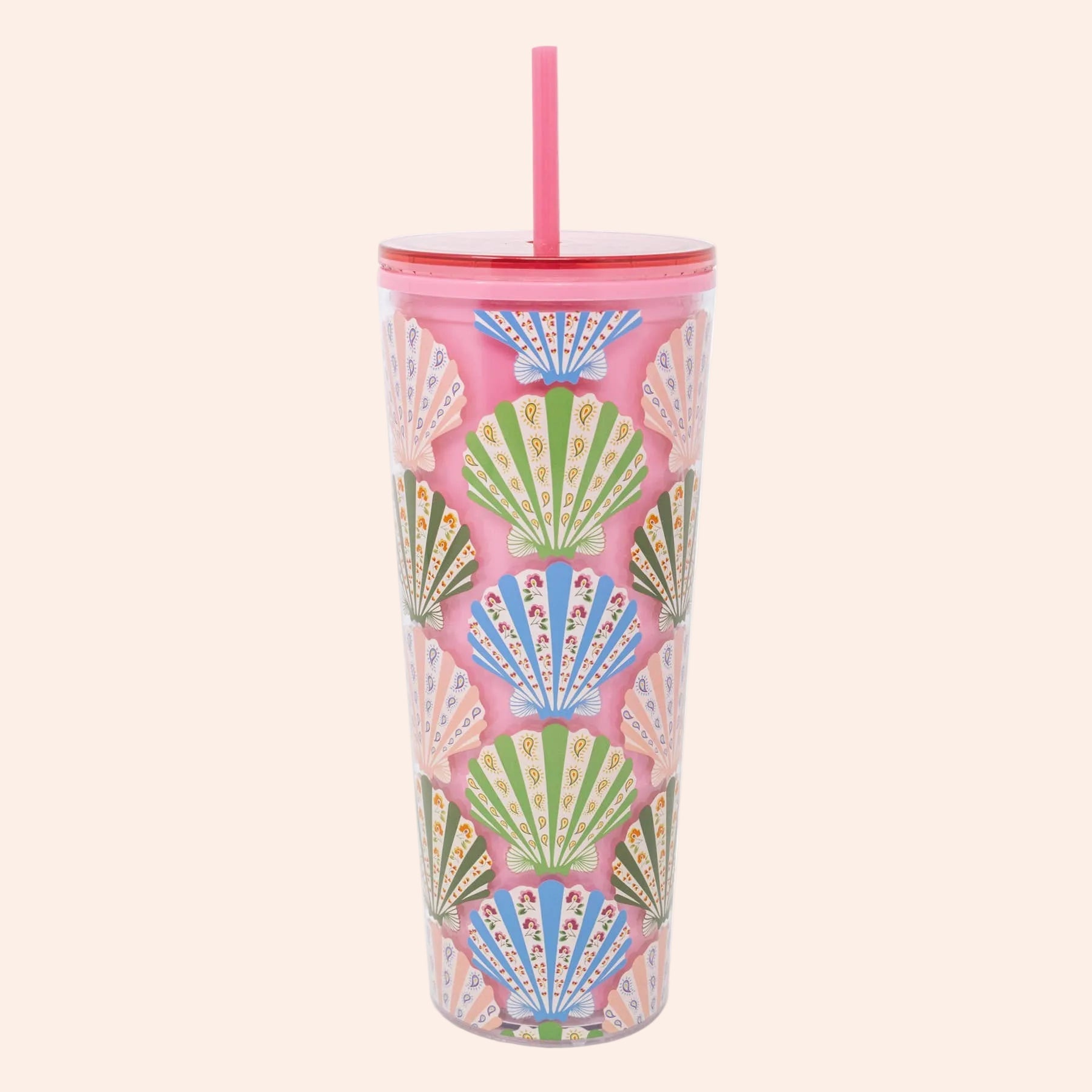 Double Wall Tumbler with Straw / Cottage Shells - From Juniper With Love