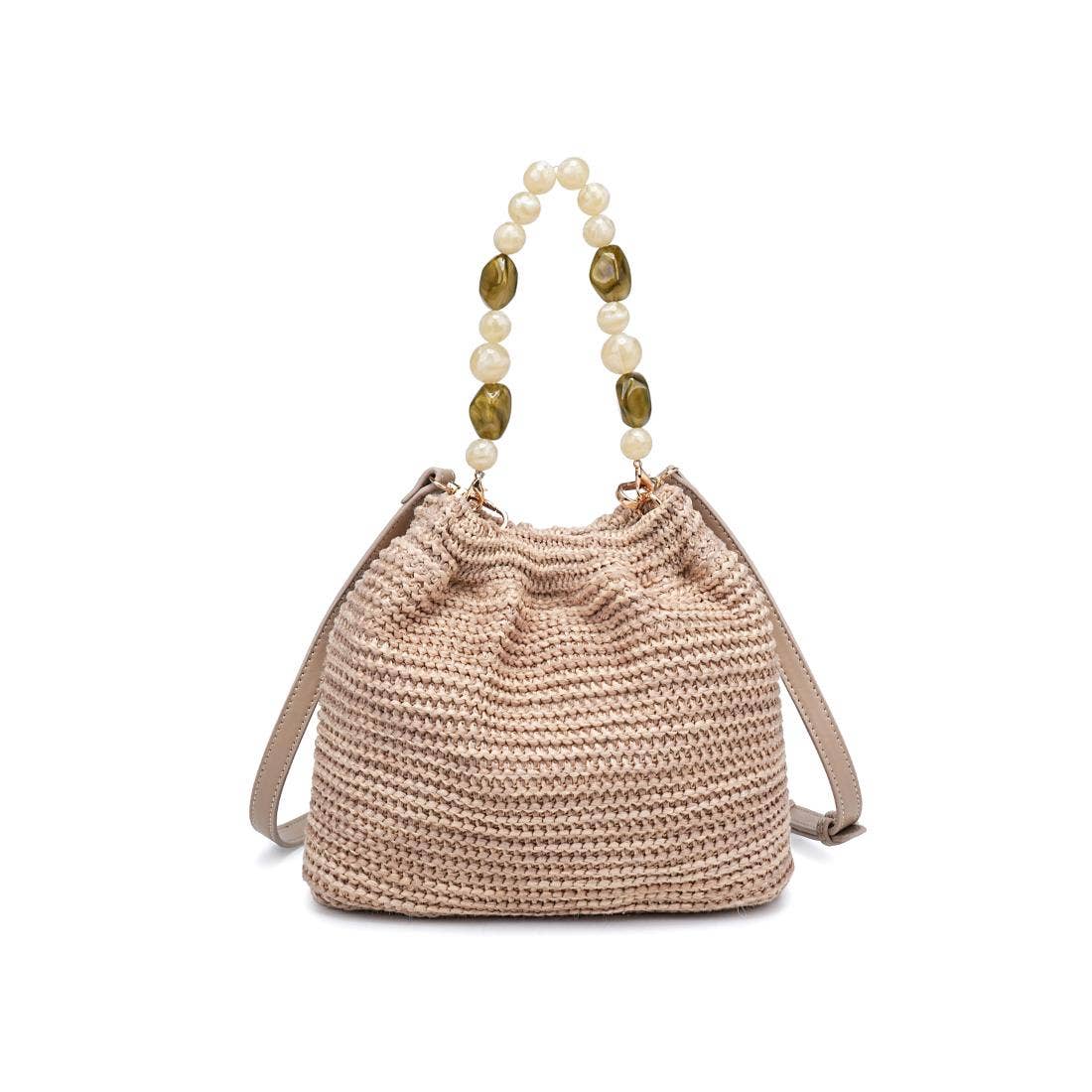 Emery Crossbody bag by Urban Expressions, natural beige woven straw with beaded handles