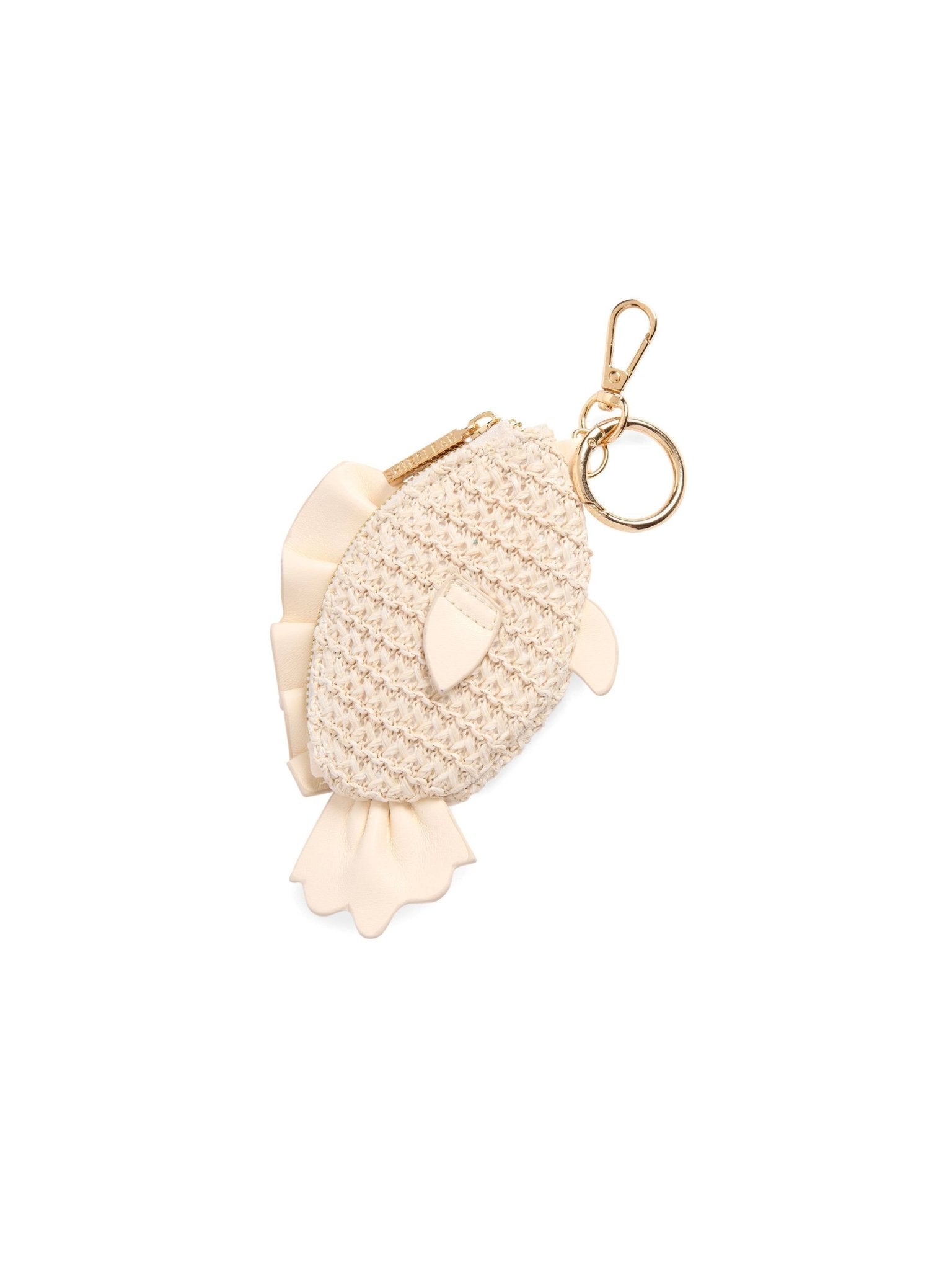Fish zip pouch charm key ring by Shiraleah in ivory with woven body and gold hardware