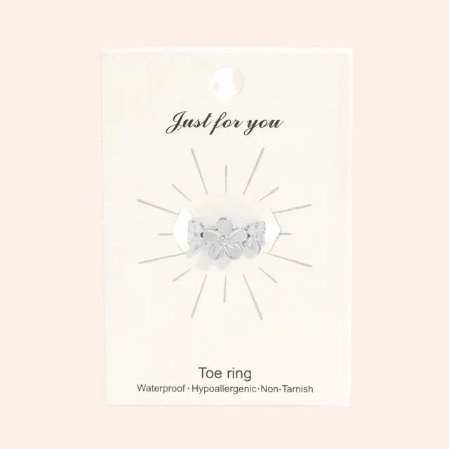 Floral Toe Ring, silver-tone band with crystal flower accents.
