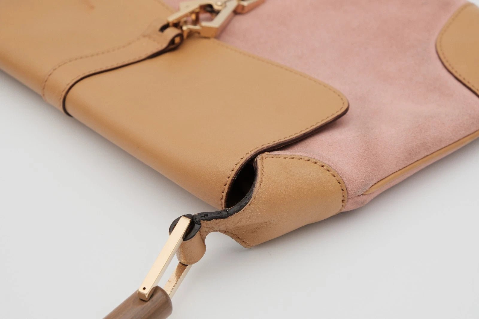 Gucci Jackie Bamboo Handbag / Blush Suede & Camel Leather - From Juniper With Love